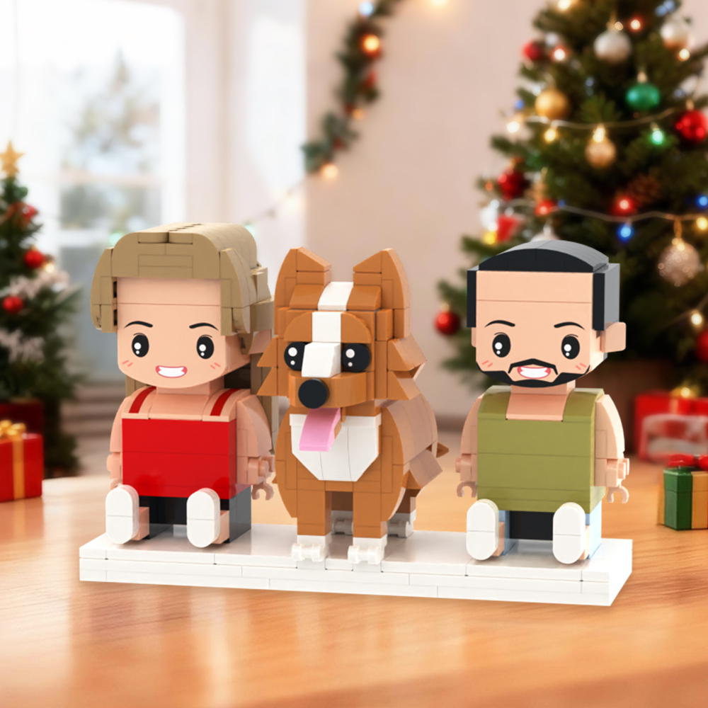 Aangepaste Volledige Lichaam 2 Personen Met Kat Bakstenen Figuren Gepersonaliseerde Zittende Bakstenen Figuren - minebricknl