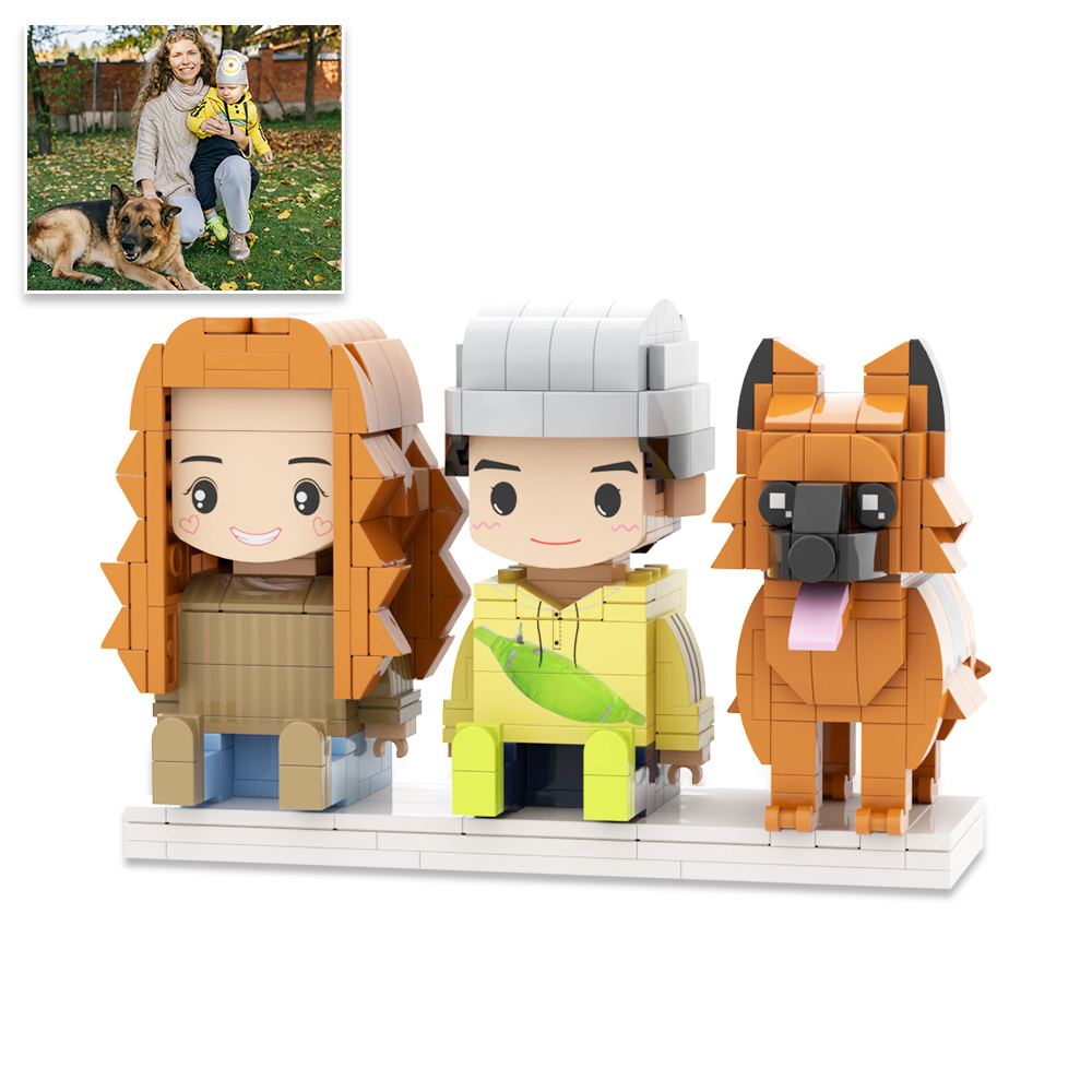 Aangepaste Volledige Lichaam 2 Personen Met Kat Bakstenen Figuren Gepersonaliseerde Zittende Bakstenen Figuren - minebricknl