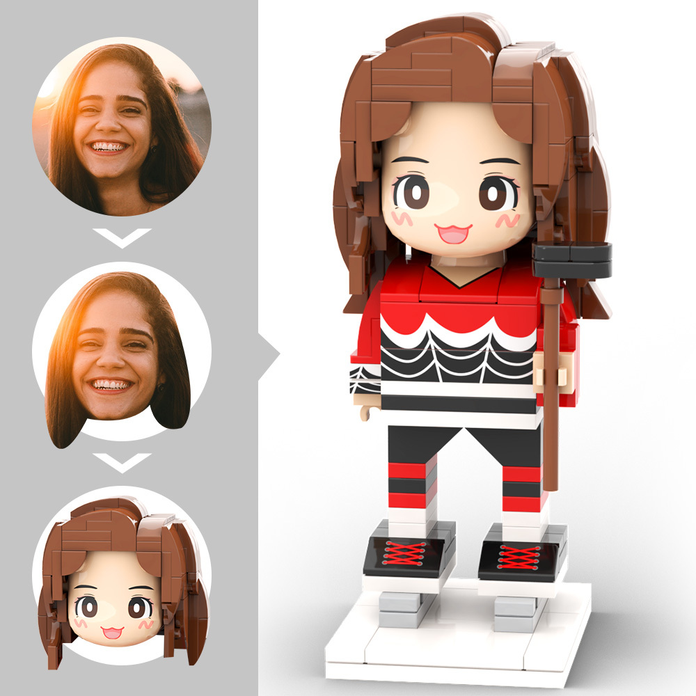 Gepersonaliseerde Hoofdstenen Figuur Als Cadeau Voor Fans En Spelers: Hockeyspeler In Rode Kleding Met Spelersnaam, Beroepsgeschenk - minebricknl