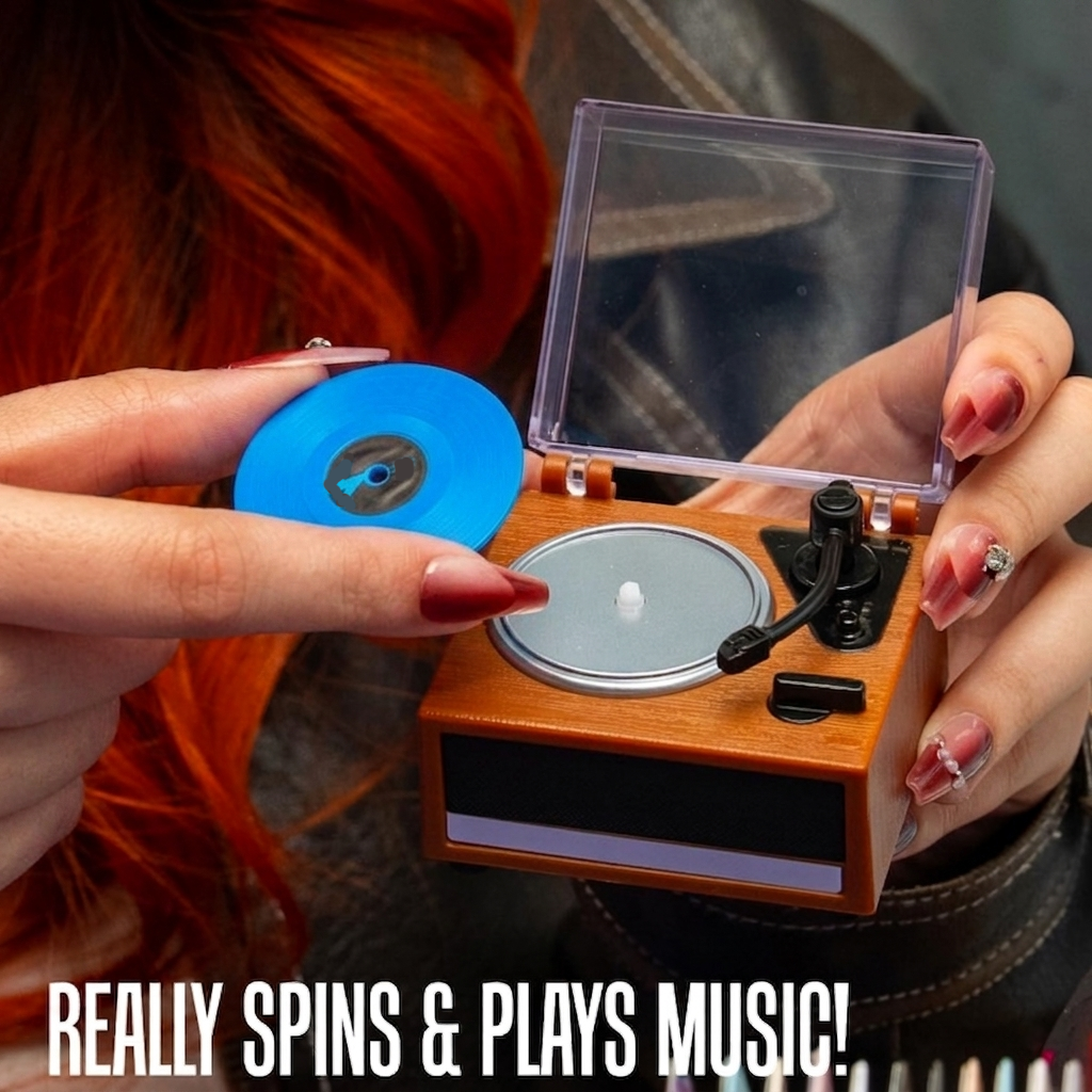 Gepersonaliseerde mini-vinylmuziekspeler die echt draait en muziek speelt | Elk vinyl kan een ander nummer afspelen, een aangepaste fotoalbumhoes, een doe-het-zelf vinylkleurcadeau voor papa op Vaderdag - minebricknl