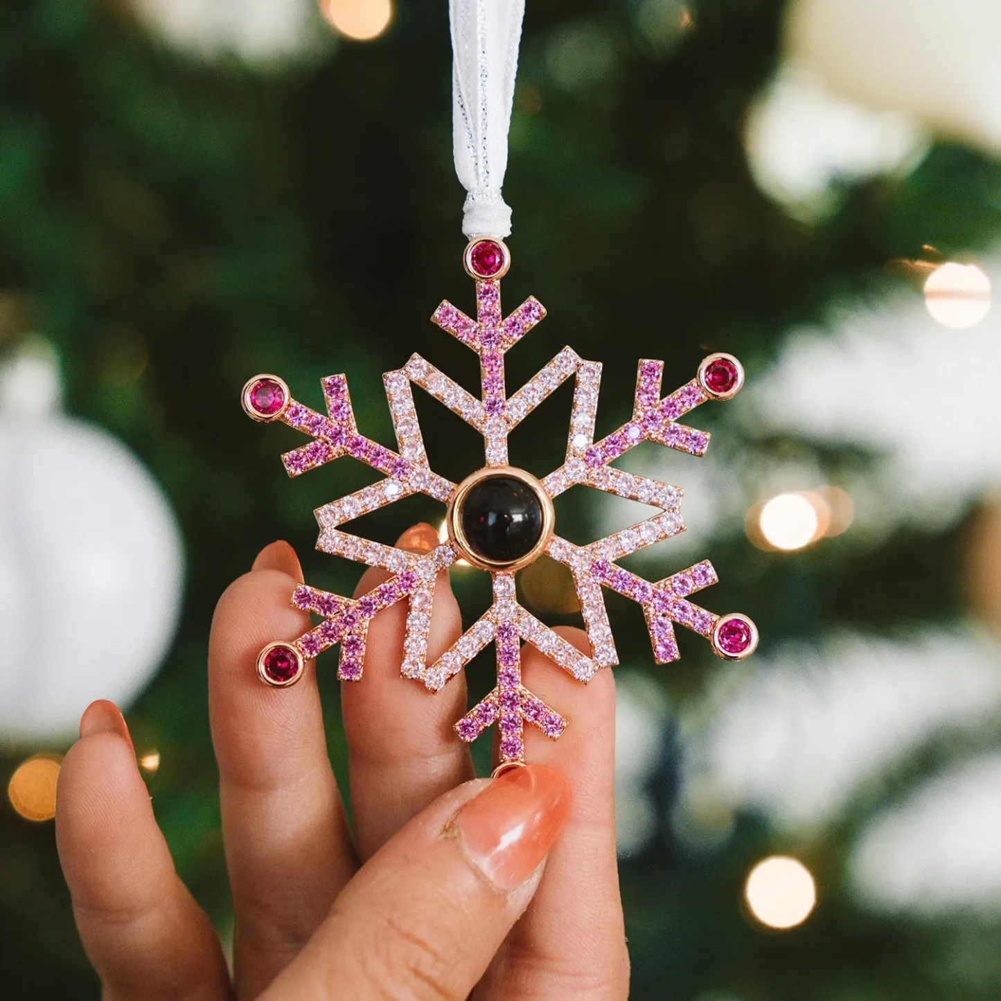 Gepersonaliseerde Projectie Ornament Aangepaste Foto Sneeuwvlok Kerst Ornament Geschenken - minebricknl