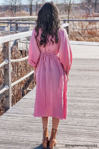 Puff Sleeve Square Neck Slit Dress
