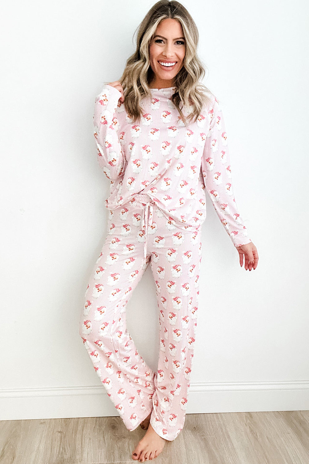 Pink Santa Claus Print Two Piece Lounge Set