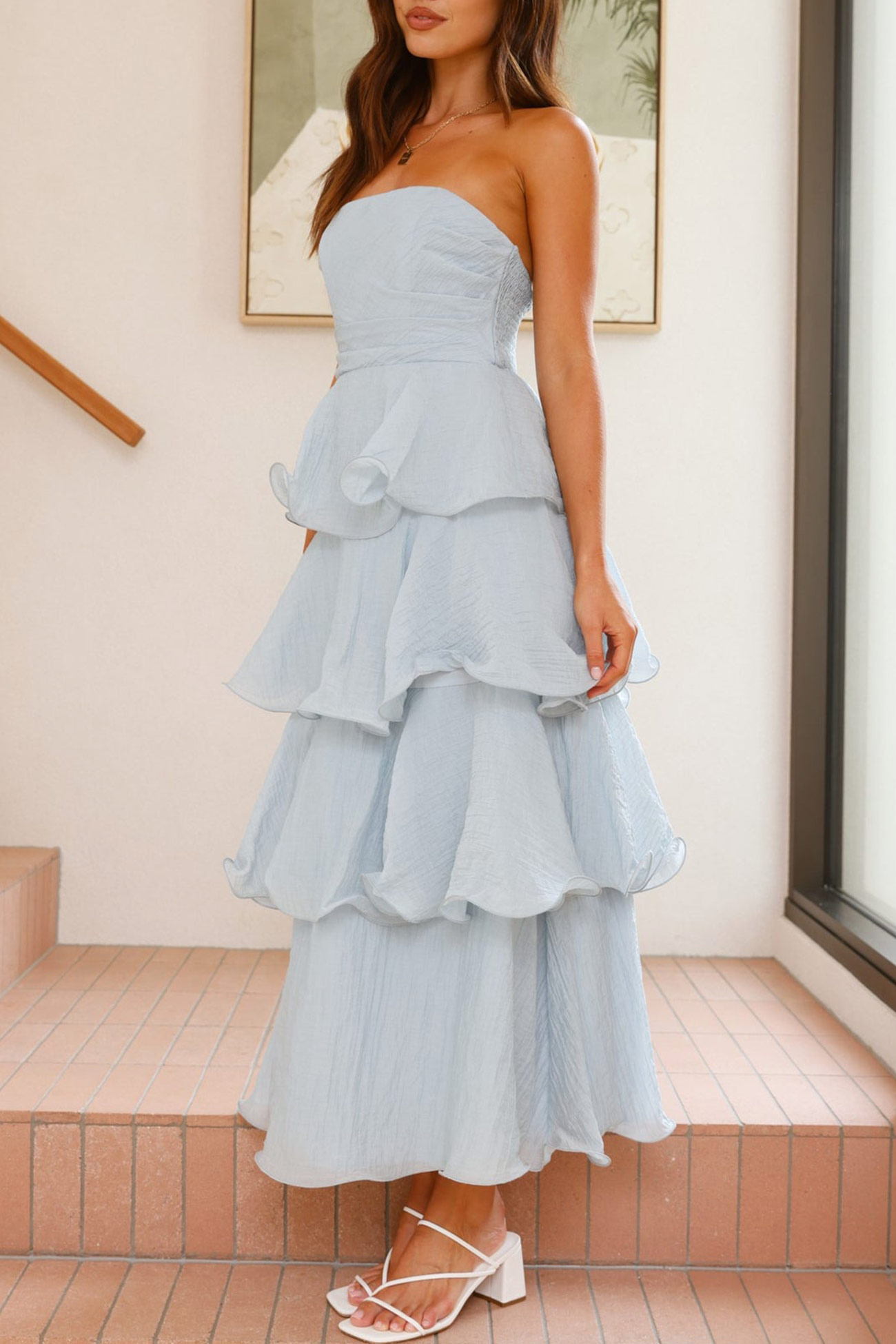 Strapless Sweet Chiffon Tiered Dress