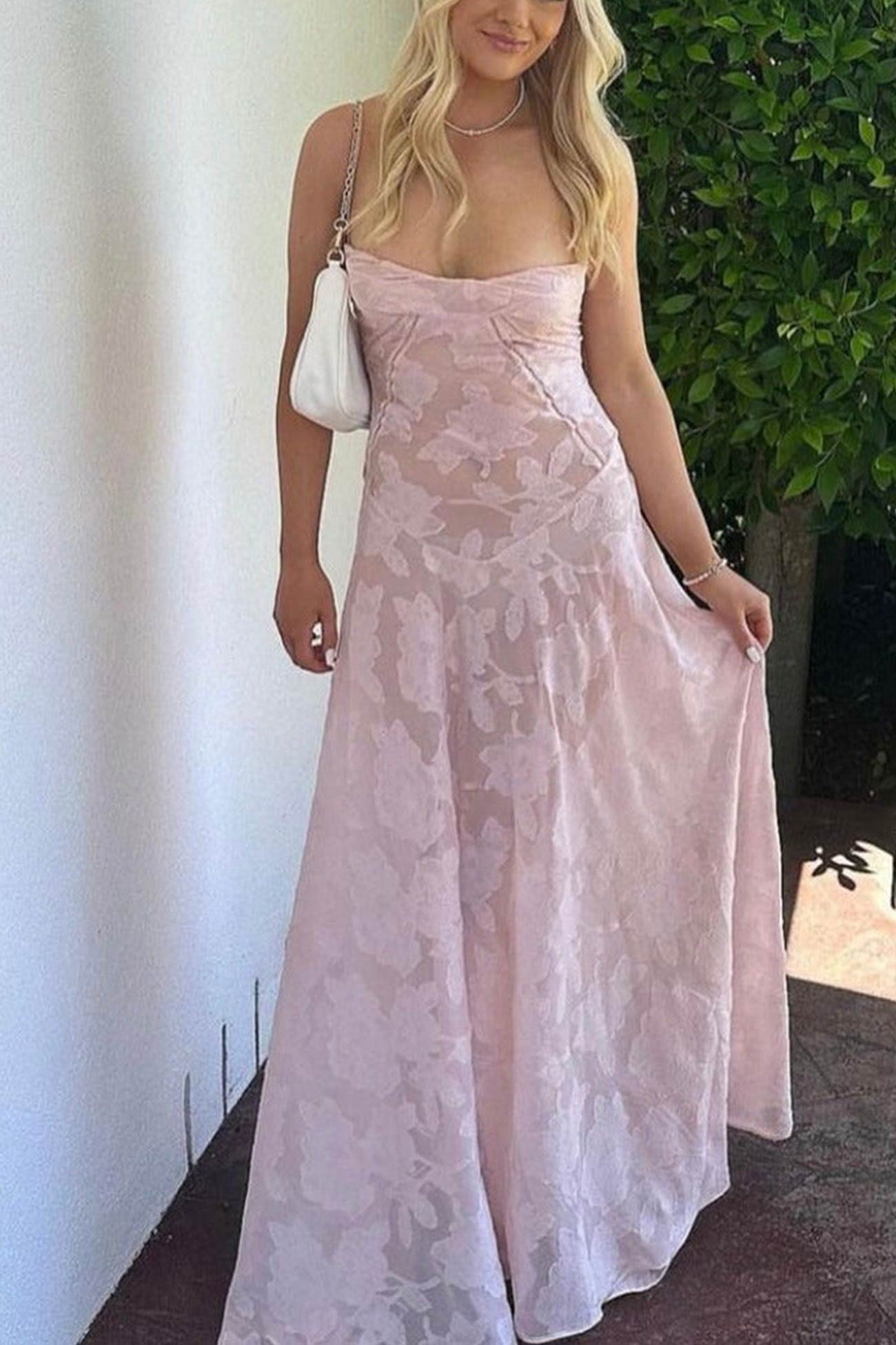 Pink Jacquard Corset Cami Dress