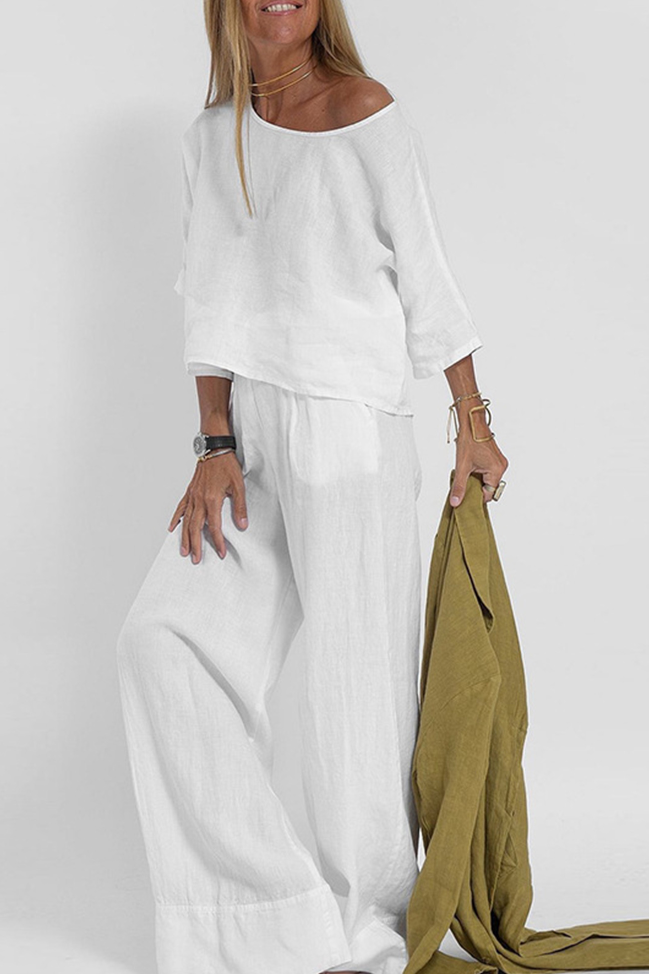 Solid Color Half Sleeve Cotton Shirt Pants Set