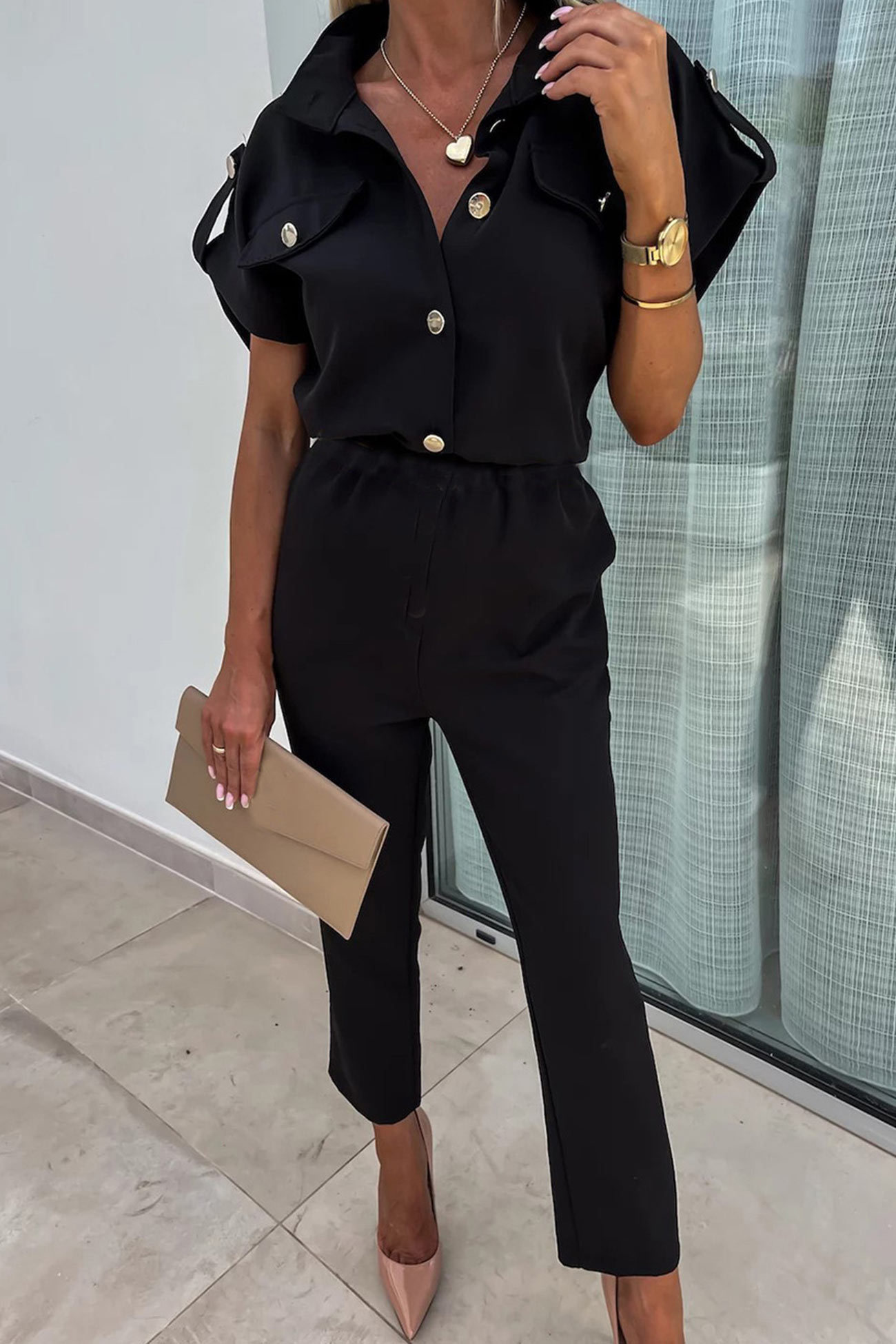 Cap Sleeve High Waist Cargo Jumpsuits