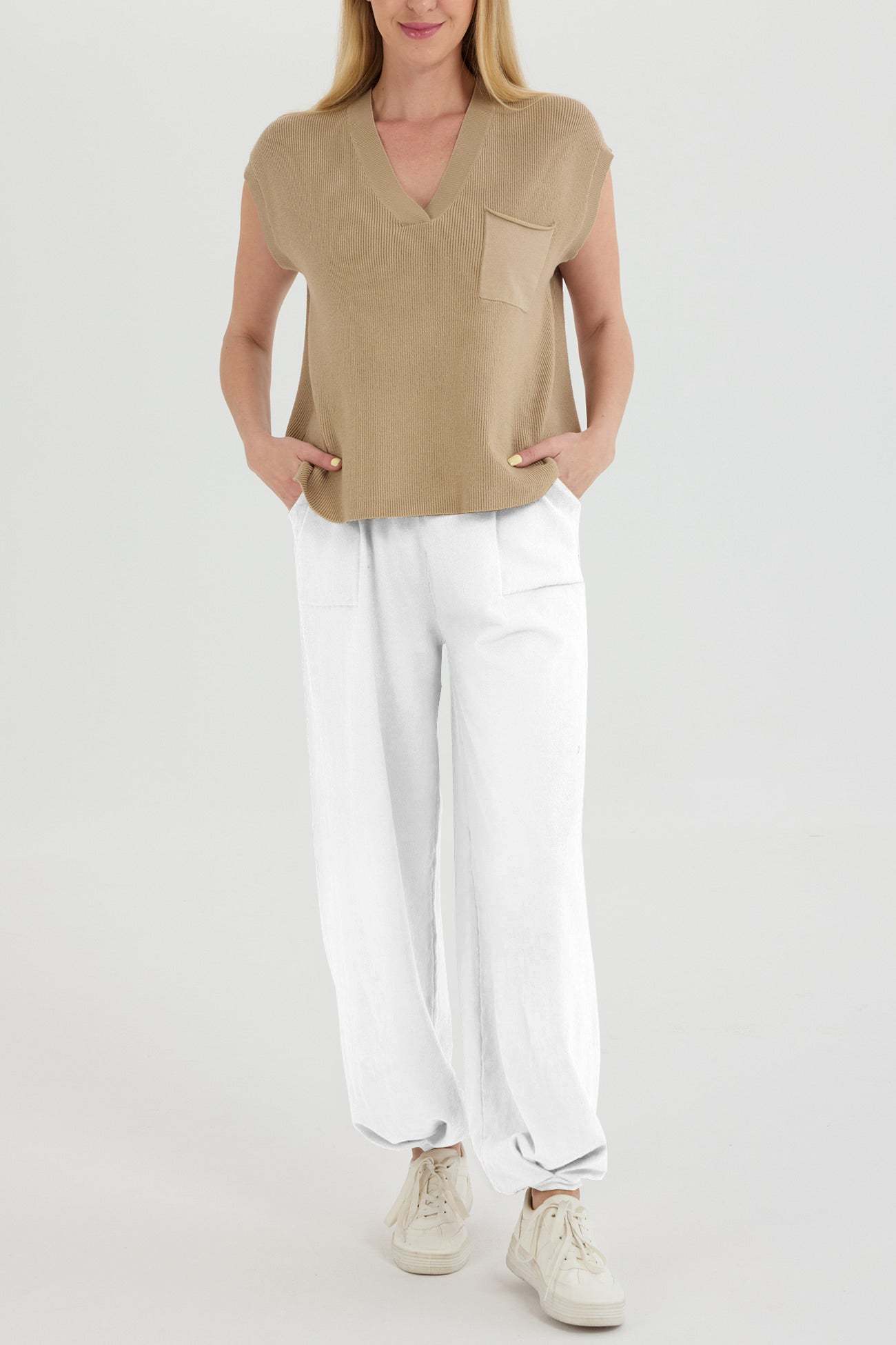 V Neck Knit Tank Top Sweatpants Suits