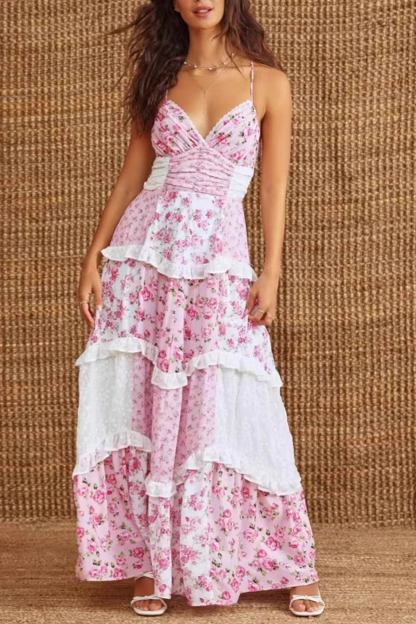 Floral Print Lace Patchwork Cami Dress