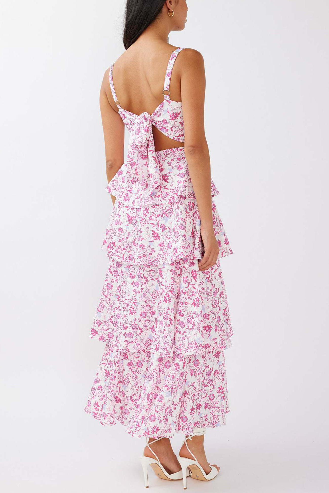 Floral Print Tie-up Tiered Midi Dress