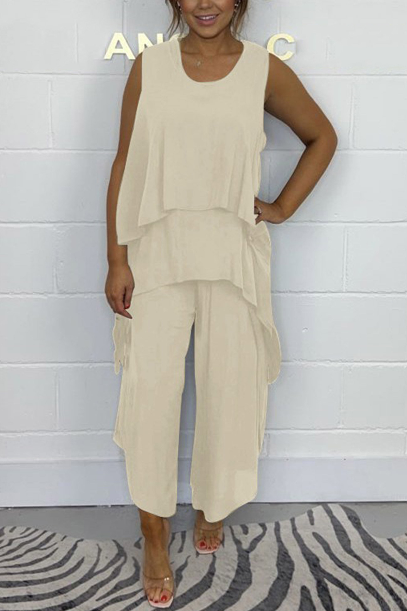 Solid Color Irregular Three-piece Outfit