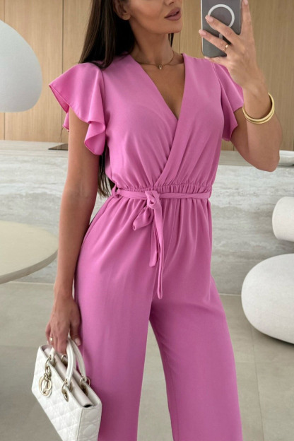 Ruffled Sleeve Tie-up Waisted Jumpsuits