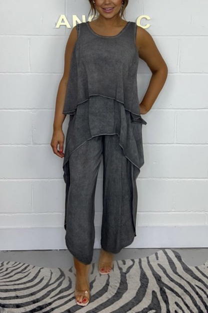 Solid Color Irregular Three-piece Outfit