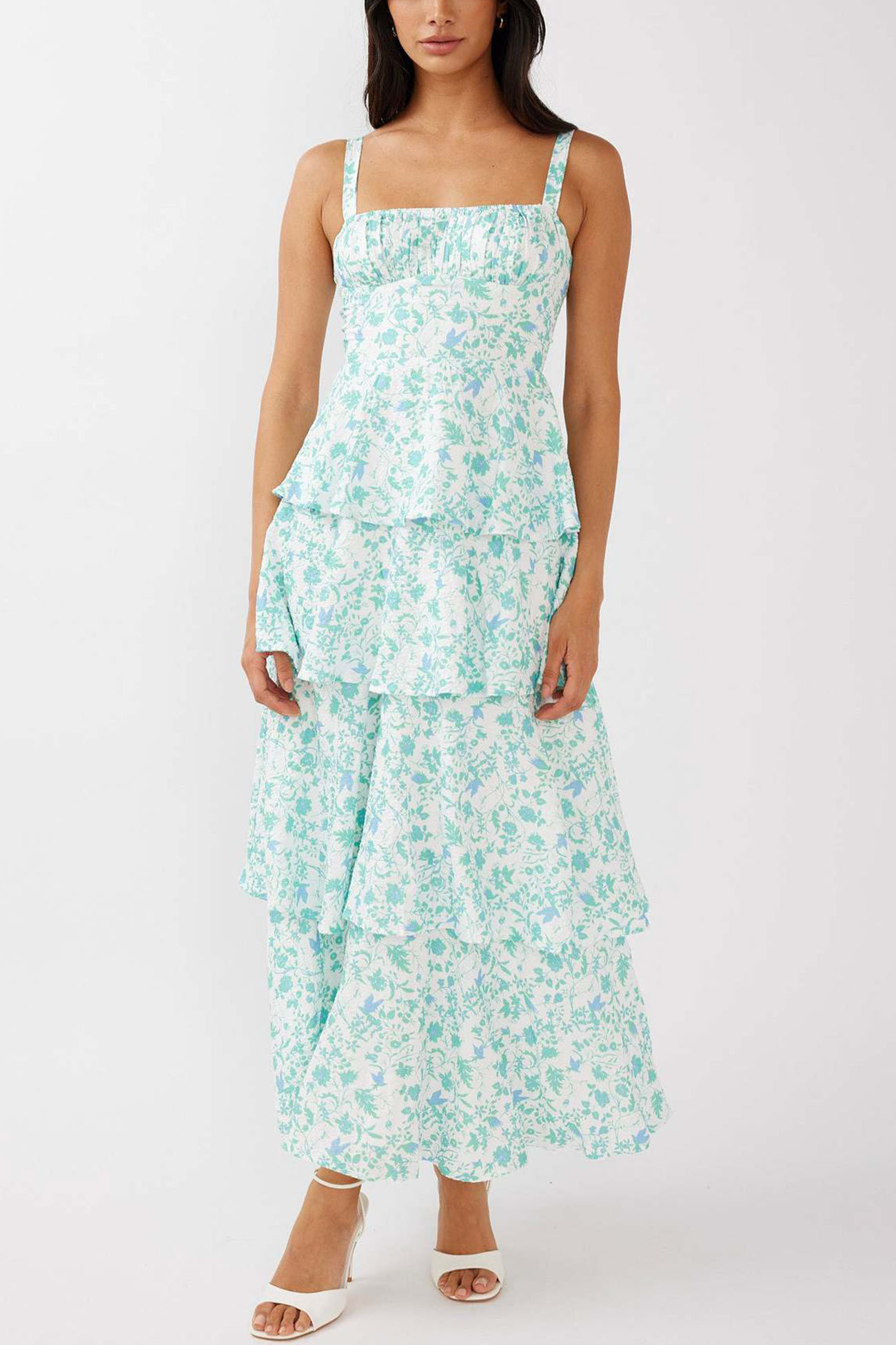 Floral Print Tie-up Tiered Midi Dress
