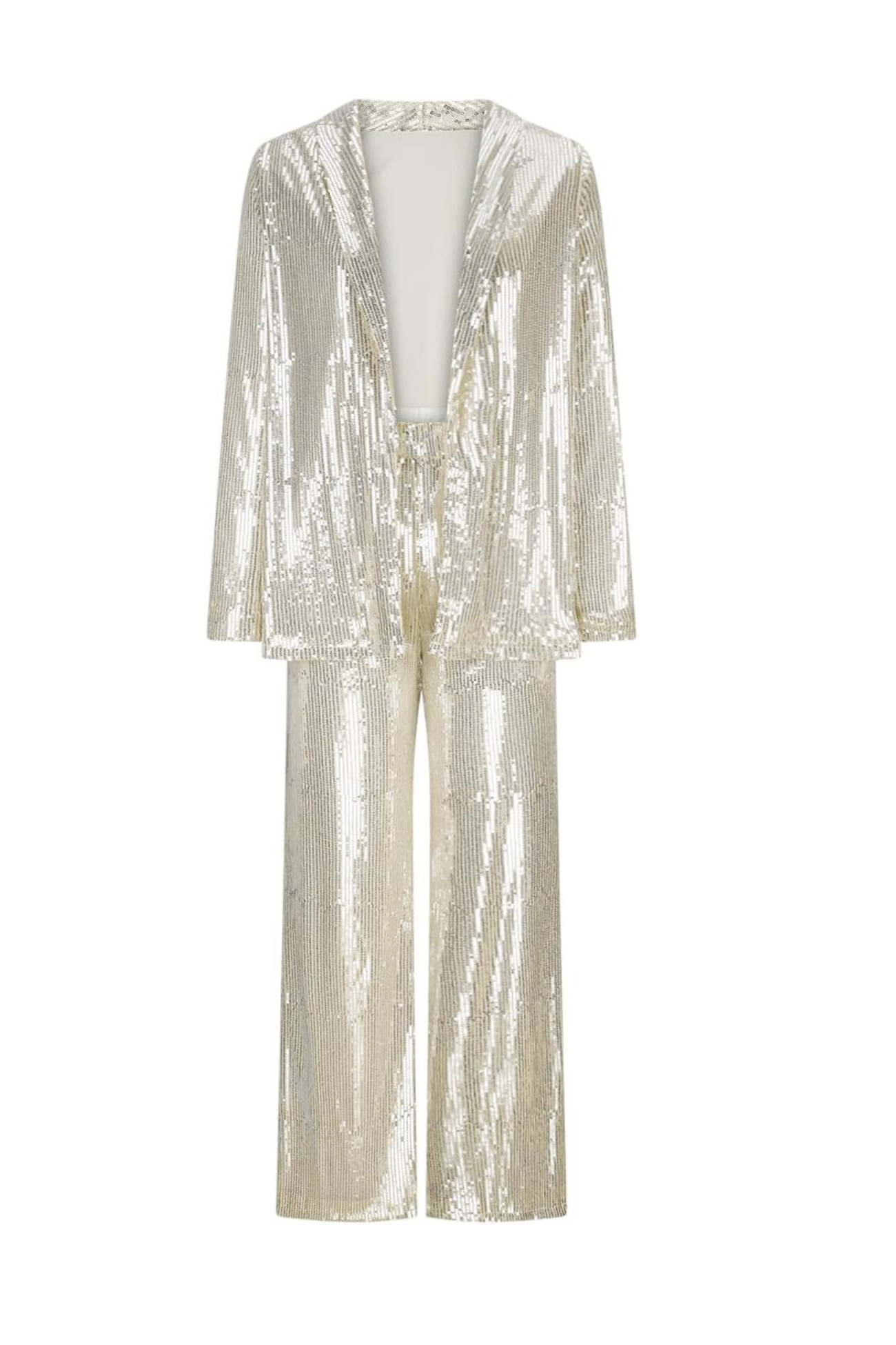 Sequin Long Sleeve Blazer Flare Long Pants Set