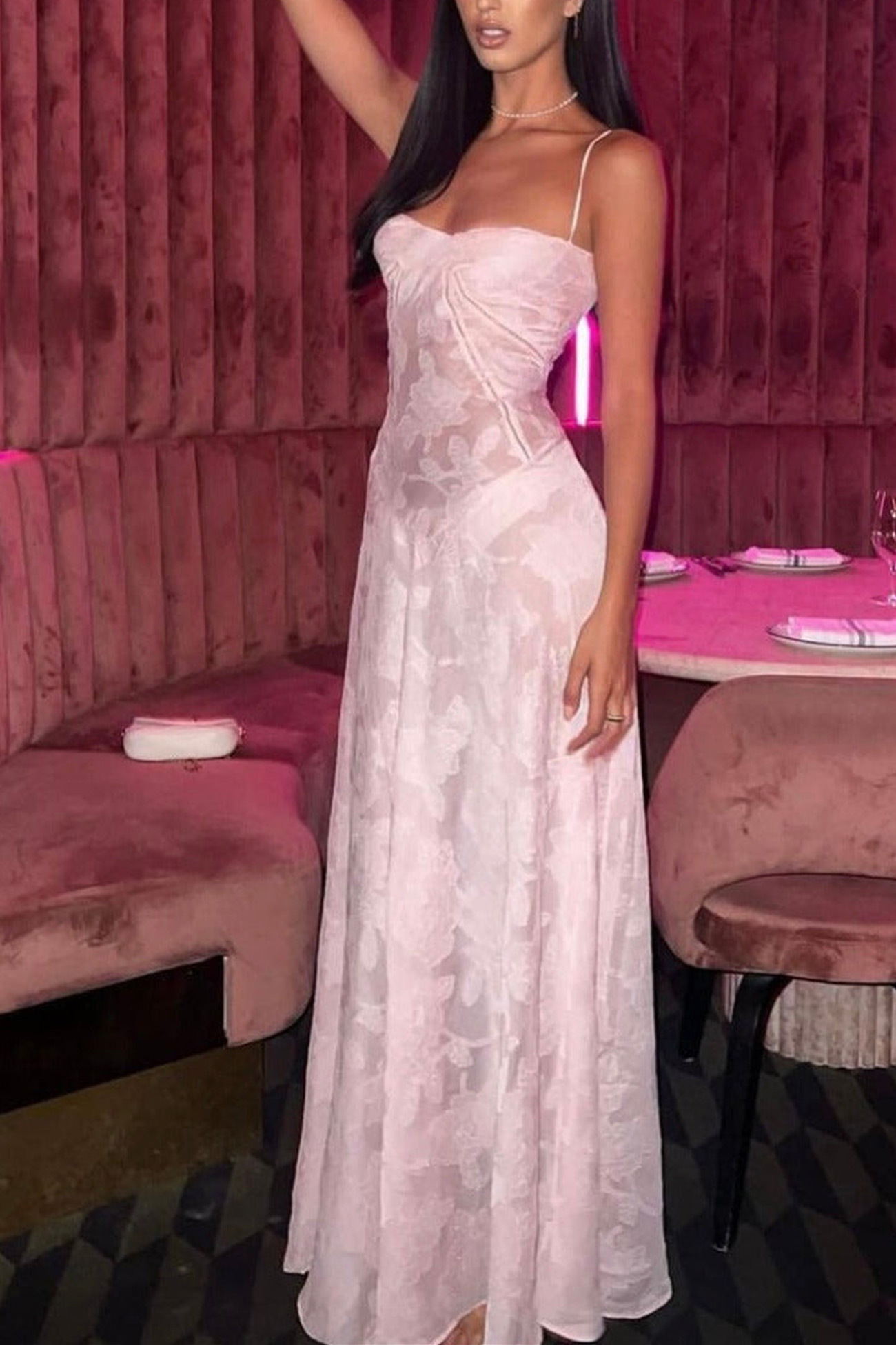 Pink Jacquard Corset Cami Dress