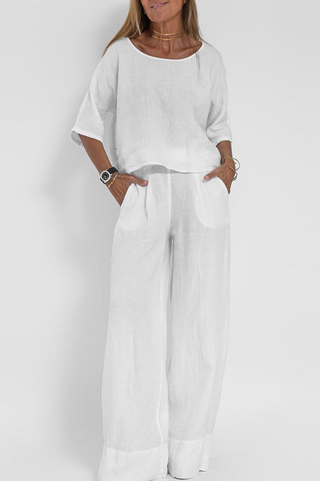 Solid Color Half Sleeve Cotton Shirt Pants Set