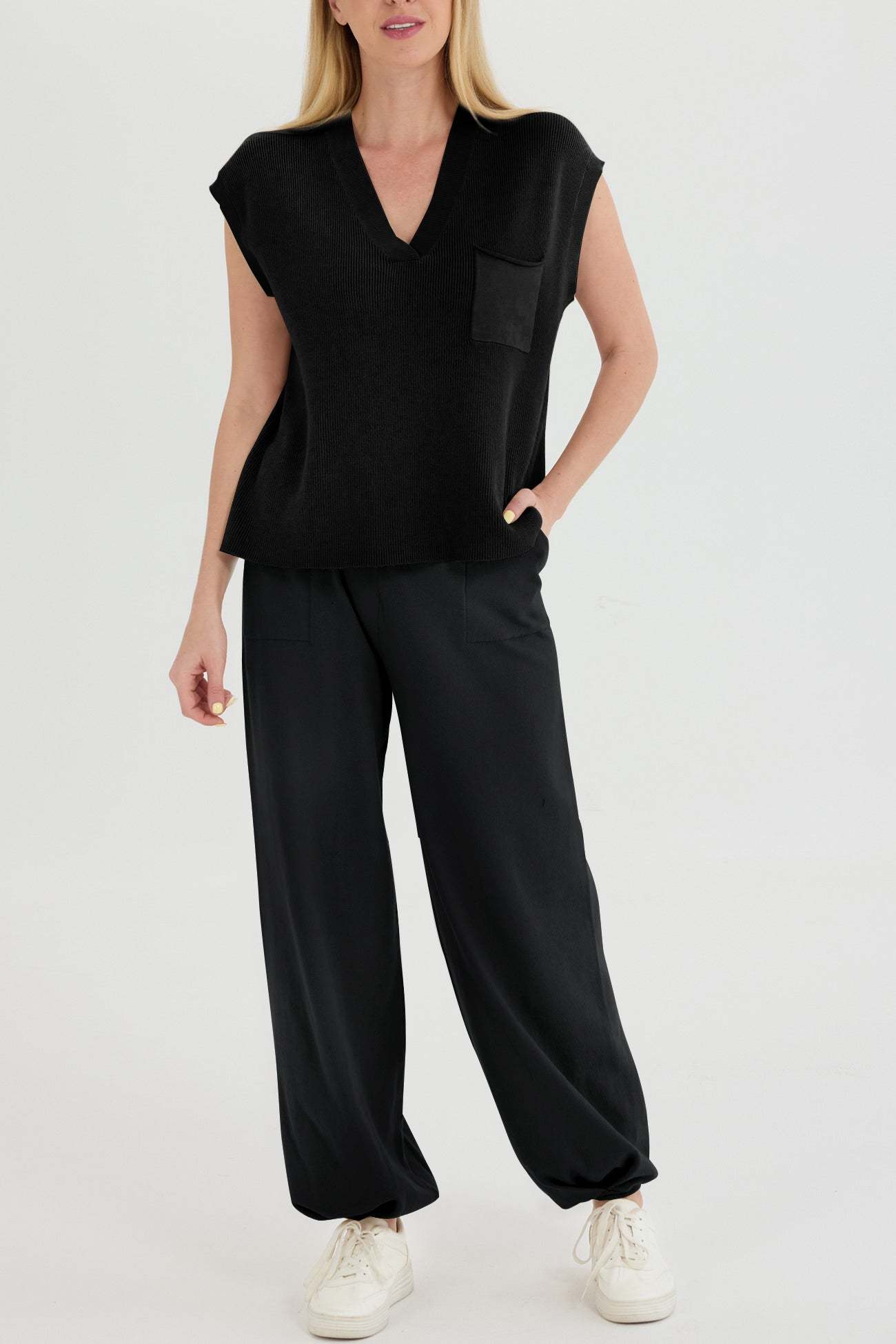 V Neck Knit Tank Top Sweatpants Suits