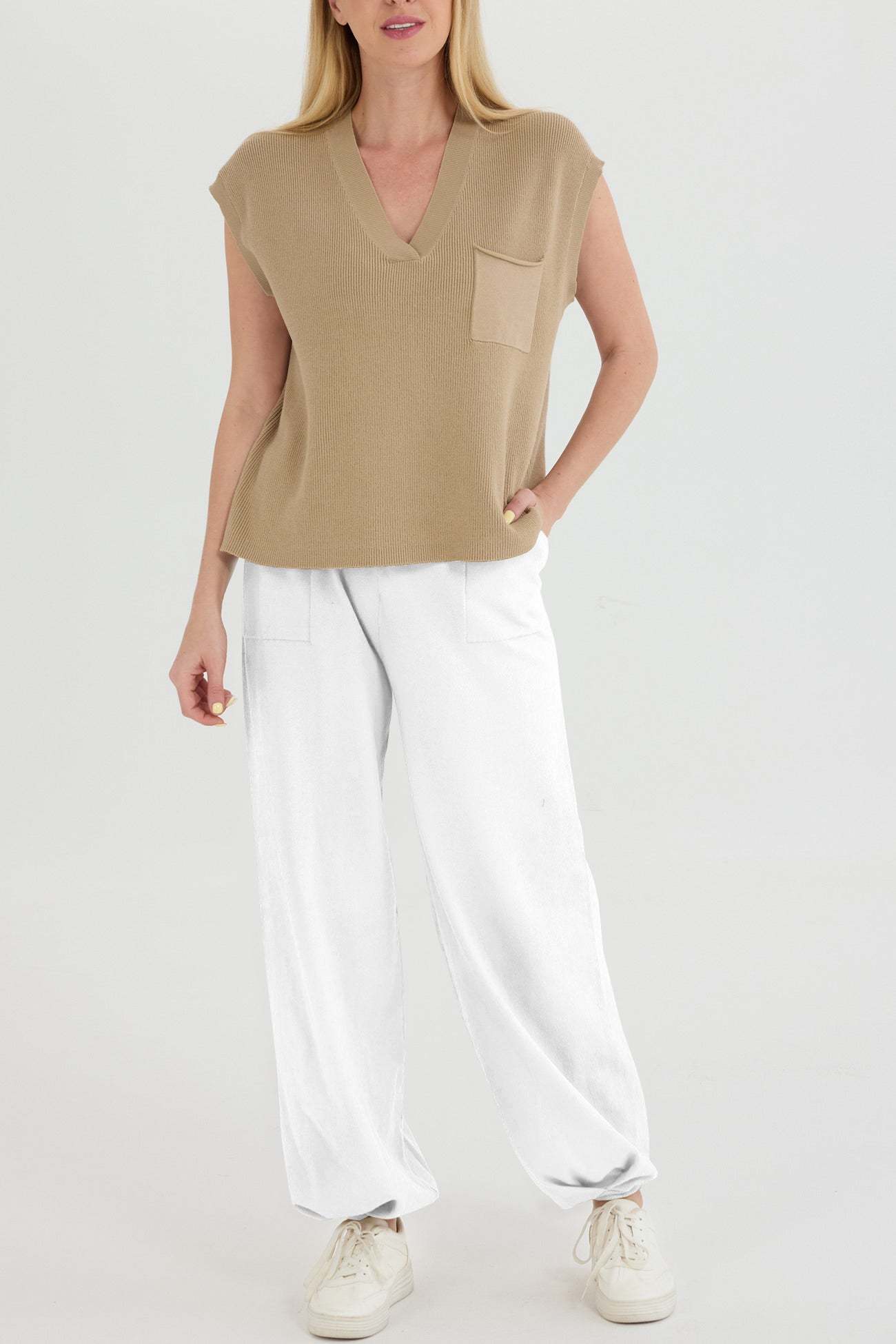 V Neck Knit Tank Top Sweatpants Suits