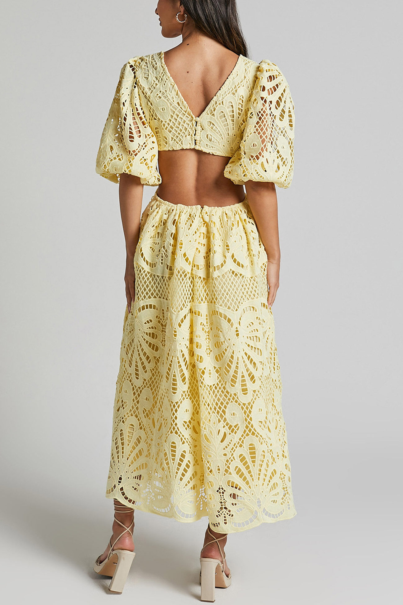 V-neck Lace Embroidery Hollow Waist Dress