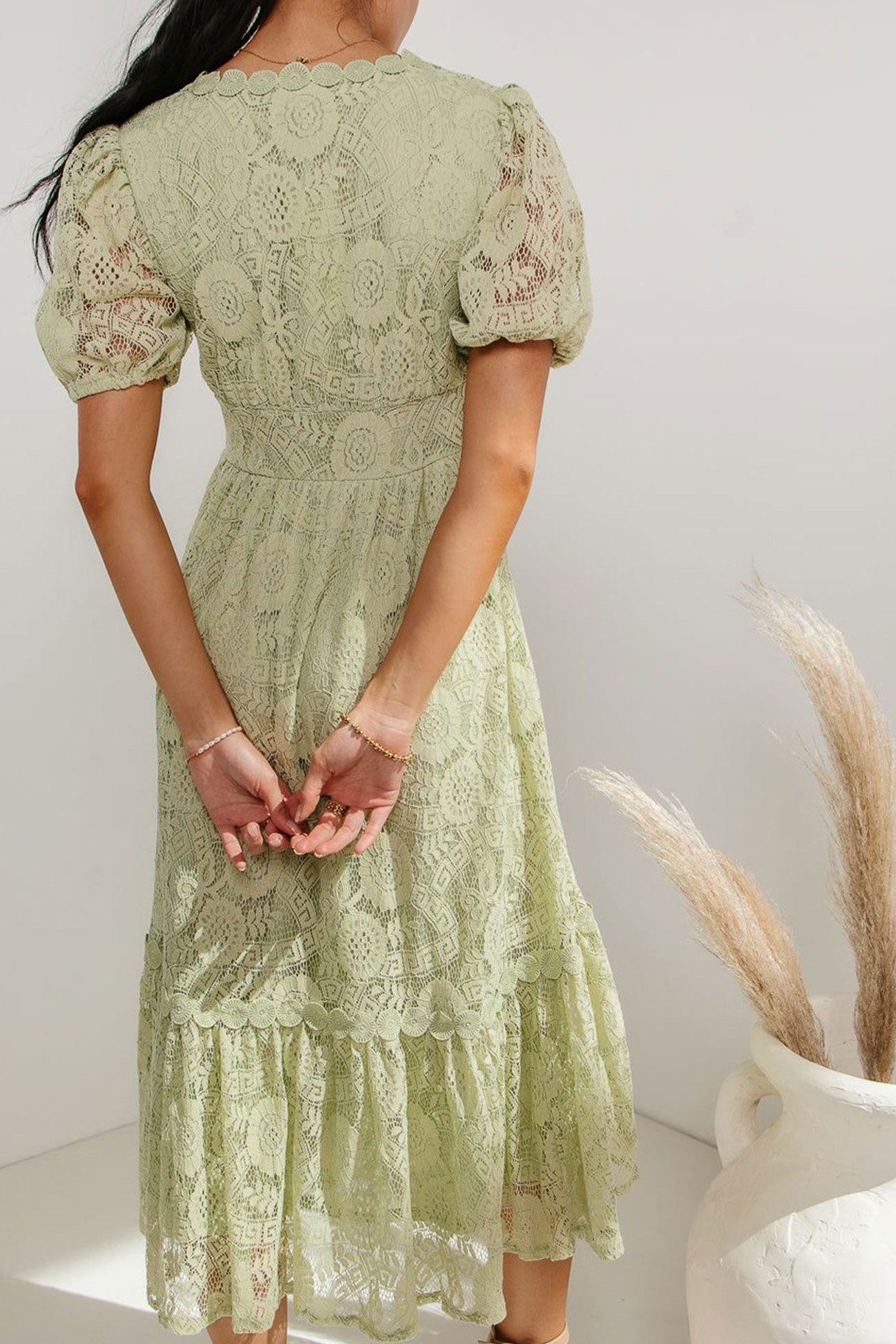 Lace Single-breasted Midi Dress