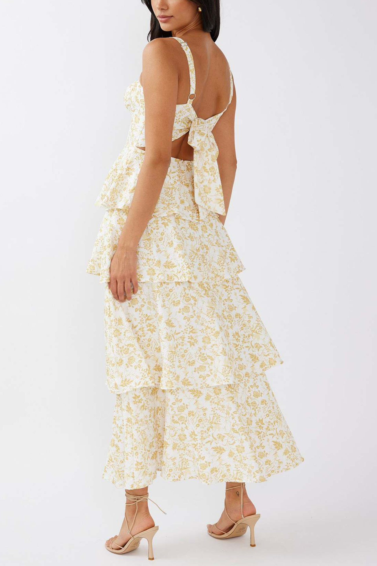 Floral Print Tie-up Tiered Midi Dress