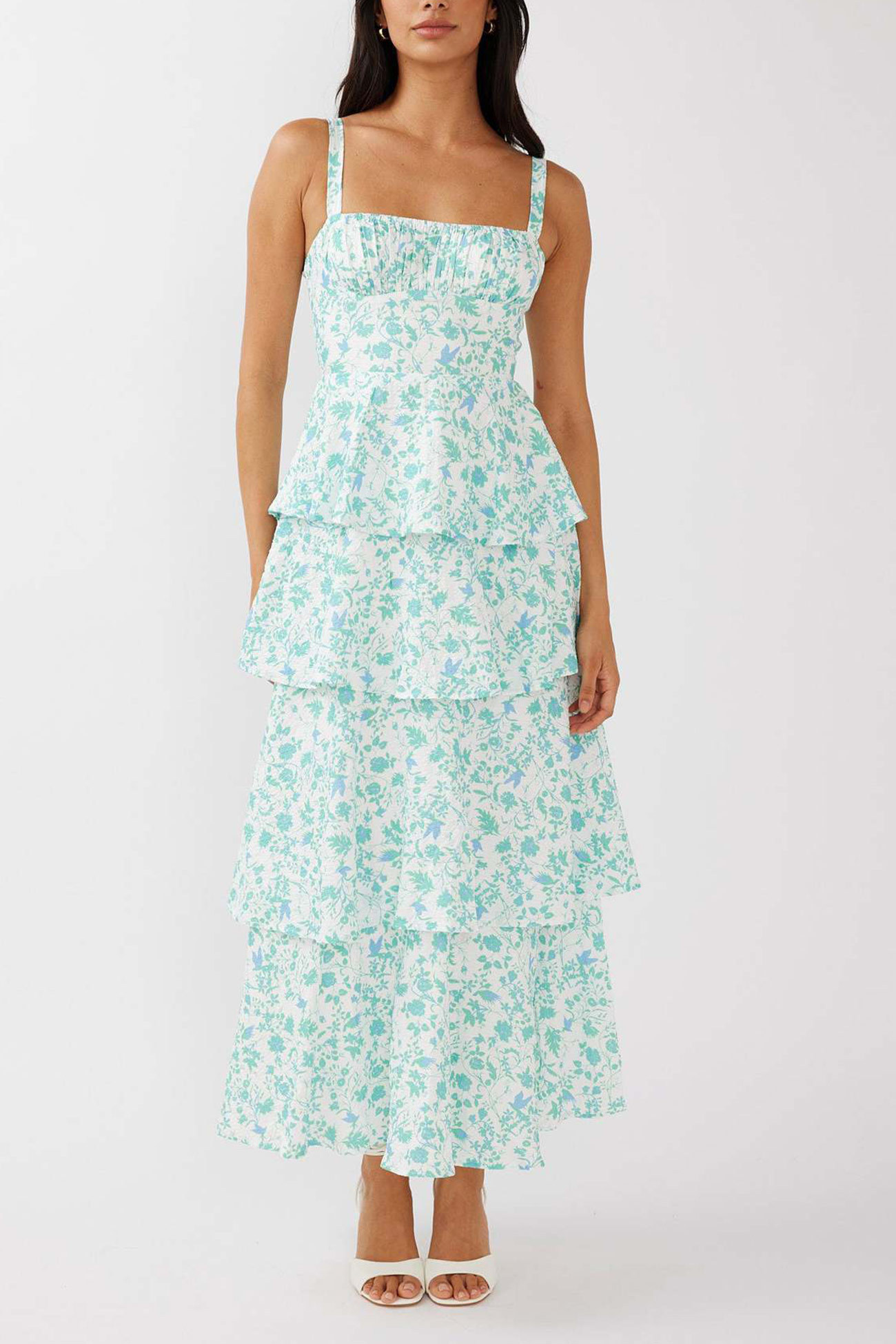 Floral Print Tie-up Tiered Midi Dress