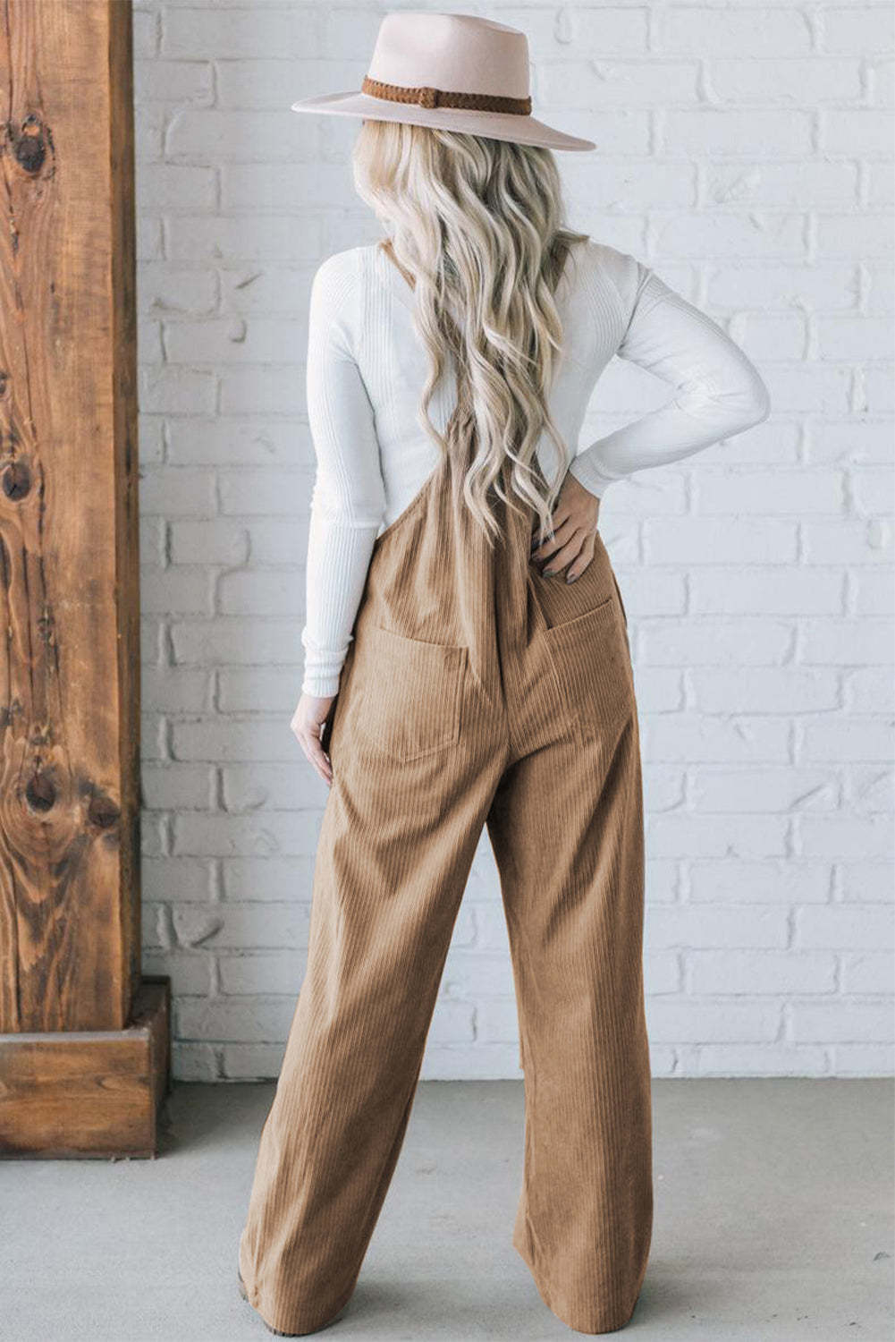 Solid Color Pocketed Corduroy Overall