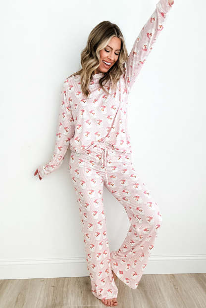 Pink Santa Claus Print Two Piece Lounge Set