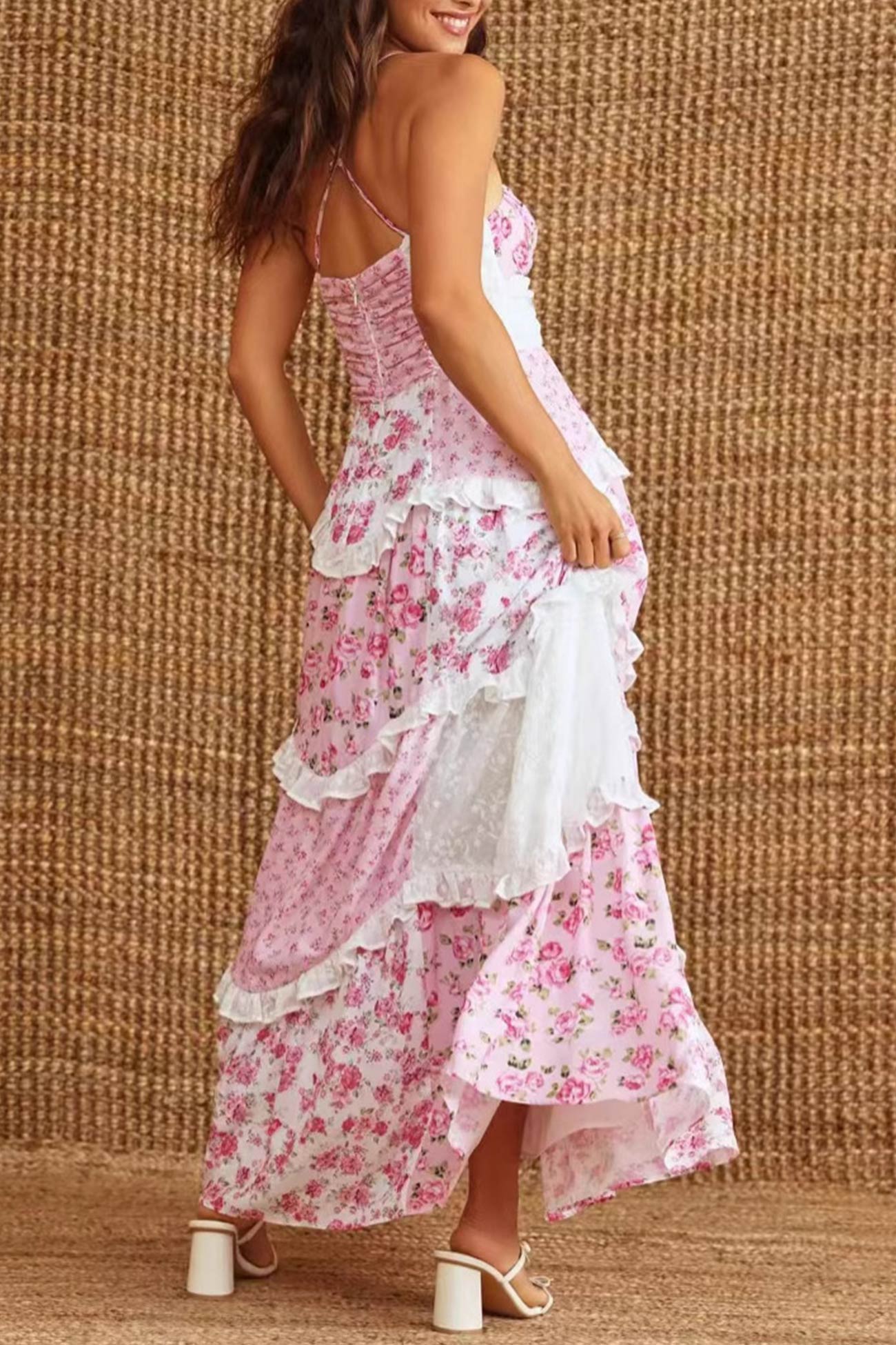 Floral Print Lace Patchwork Cami Dress