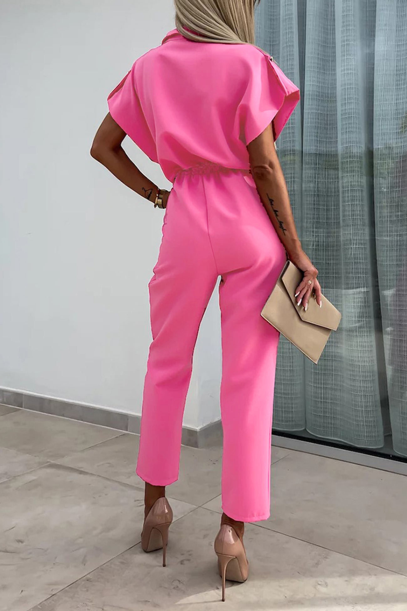 Cap Sleeve High Waist Cargo Jumpsuits
