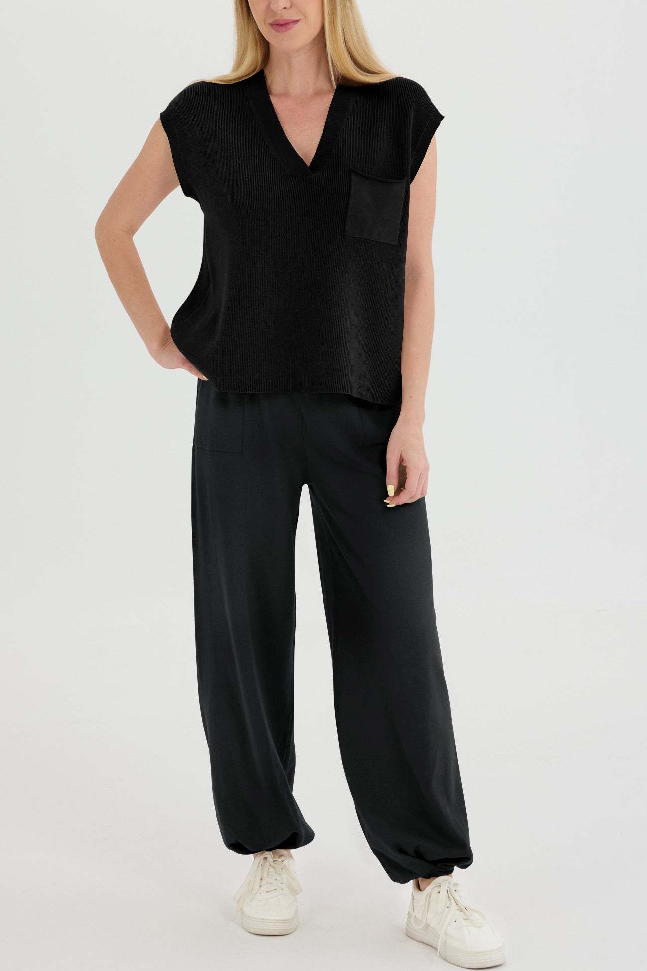 V Neck Knit Tank Top Sweatpants Suits