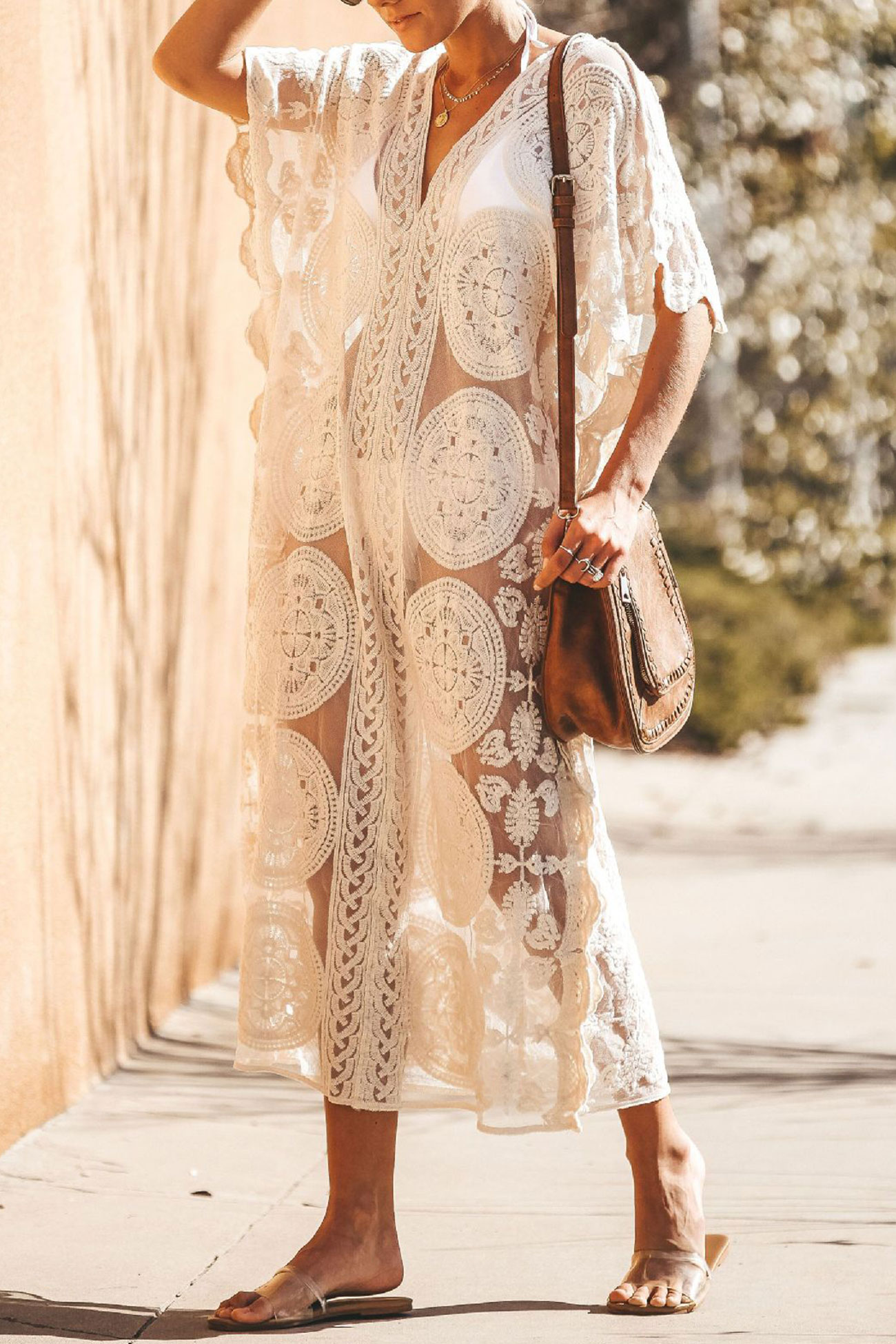 V-Neck Lace Embroidery Cover-up Dress
