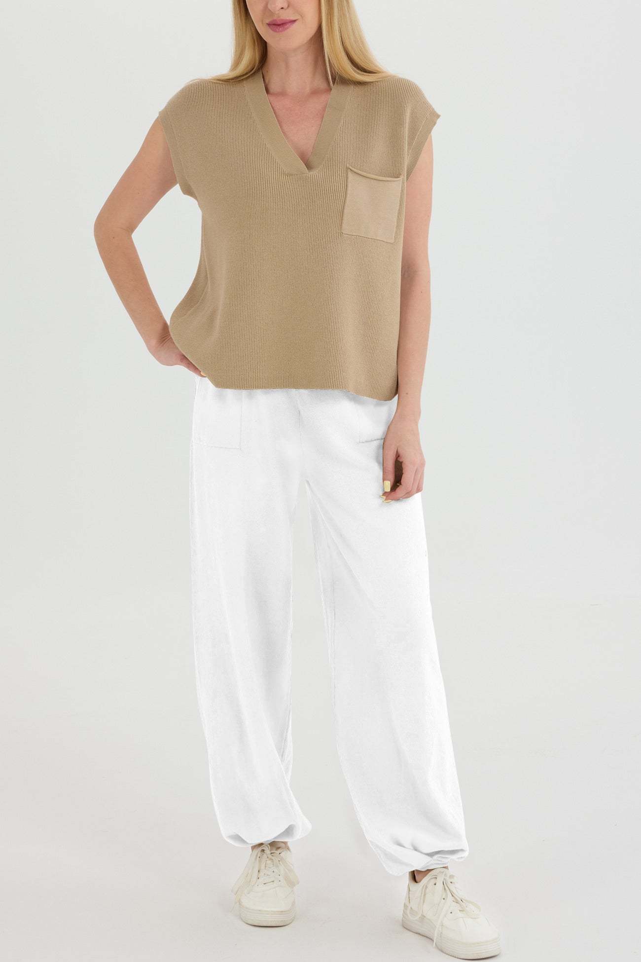 V Neck Knit Tank Top Sweatpants Suits
