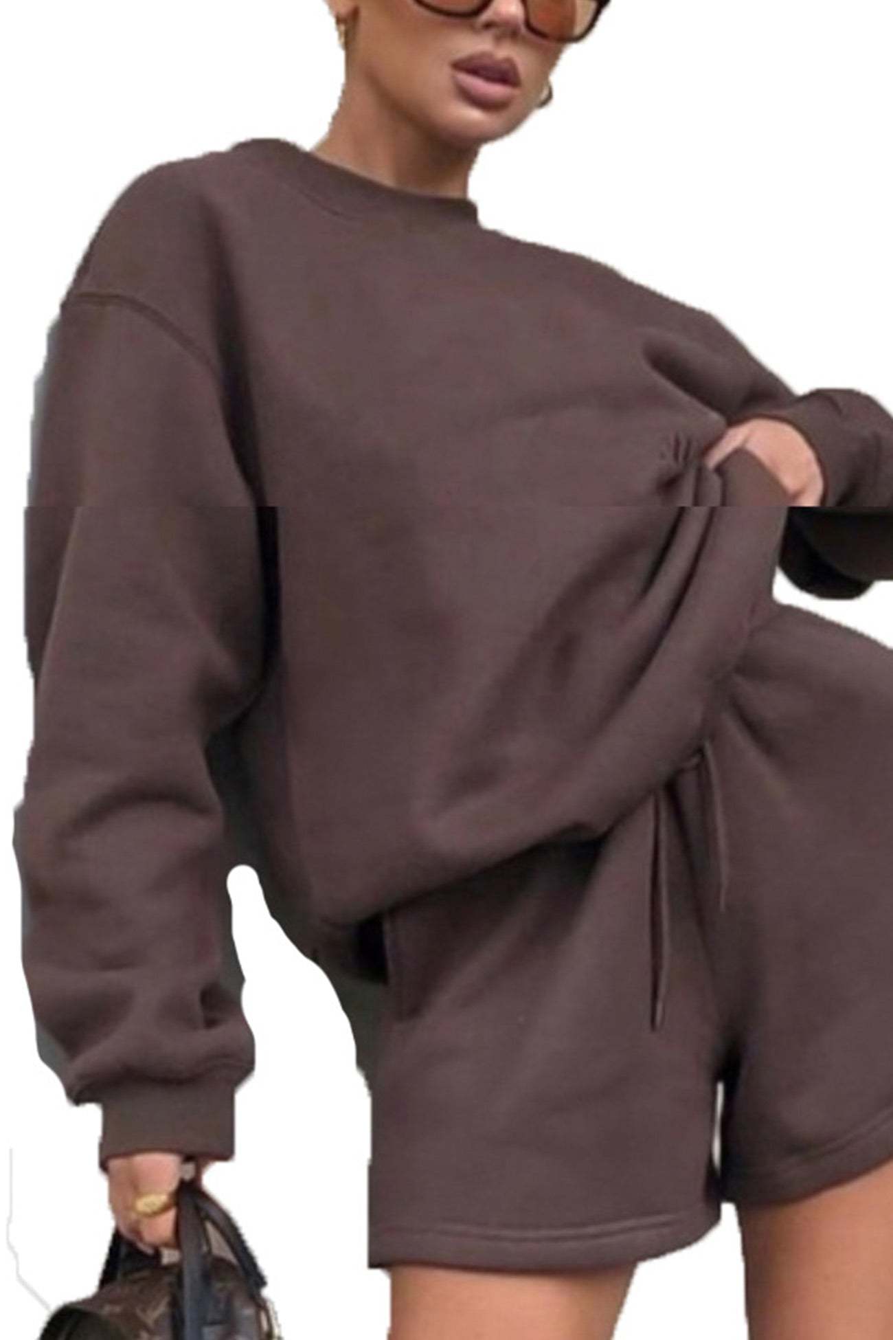 Crew Neck Sweatshirt Shorts Set