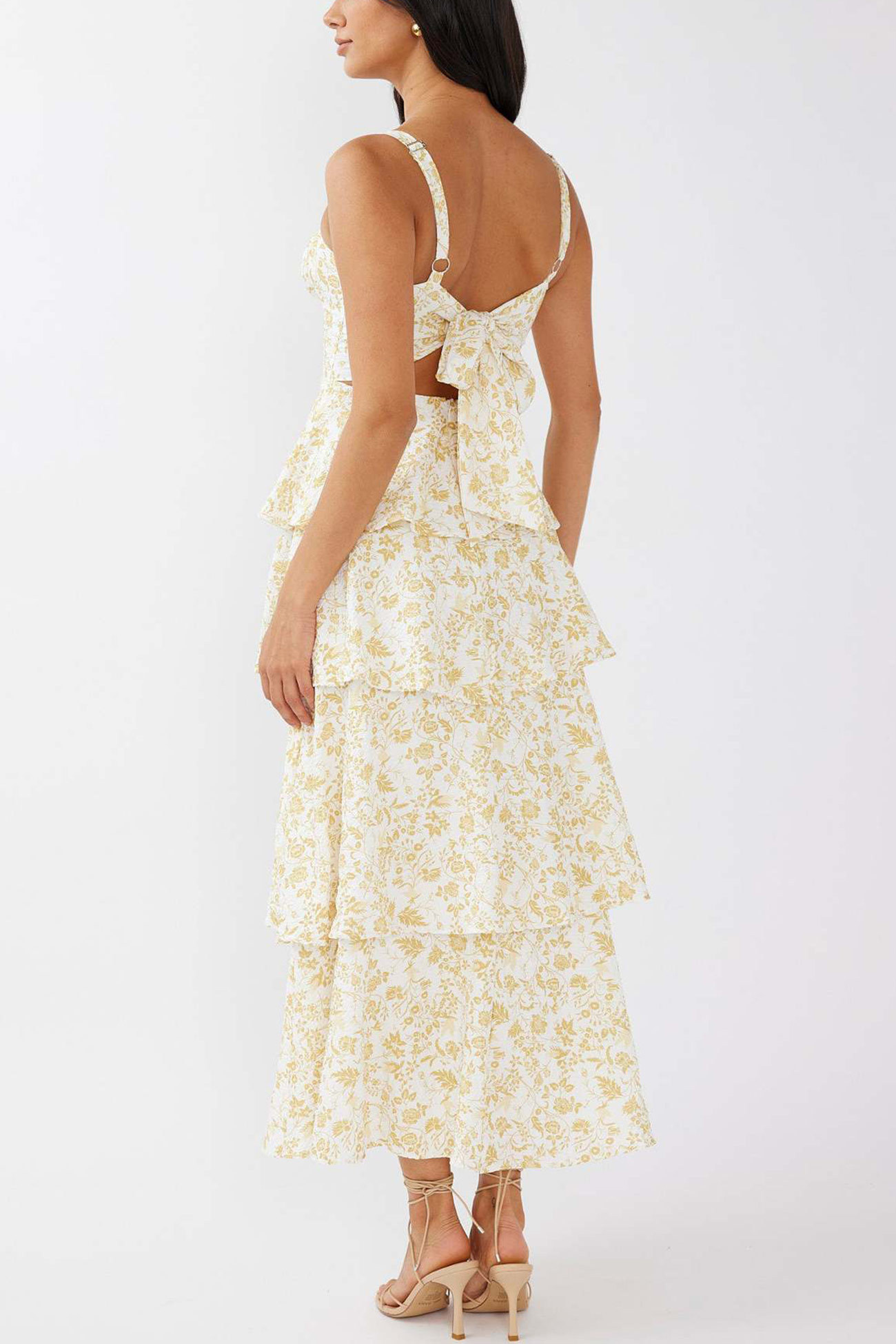 Floral Print Tie-up Tiered Midi Dress