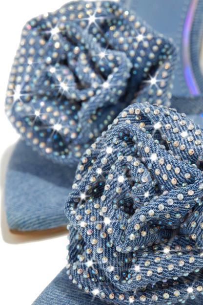 3D Rhinestone Floral High Heels