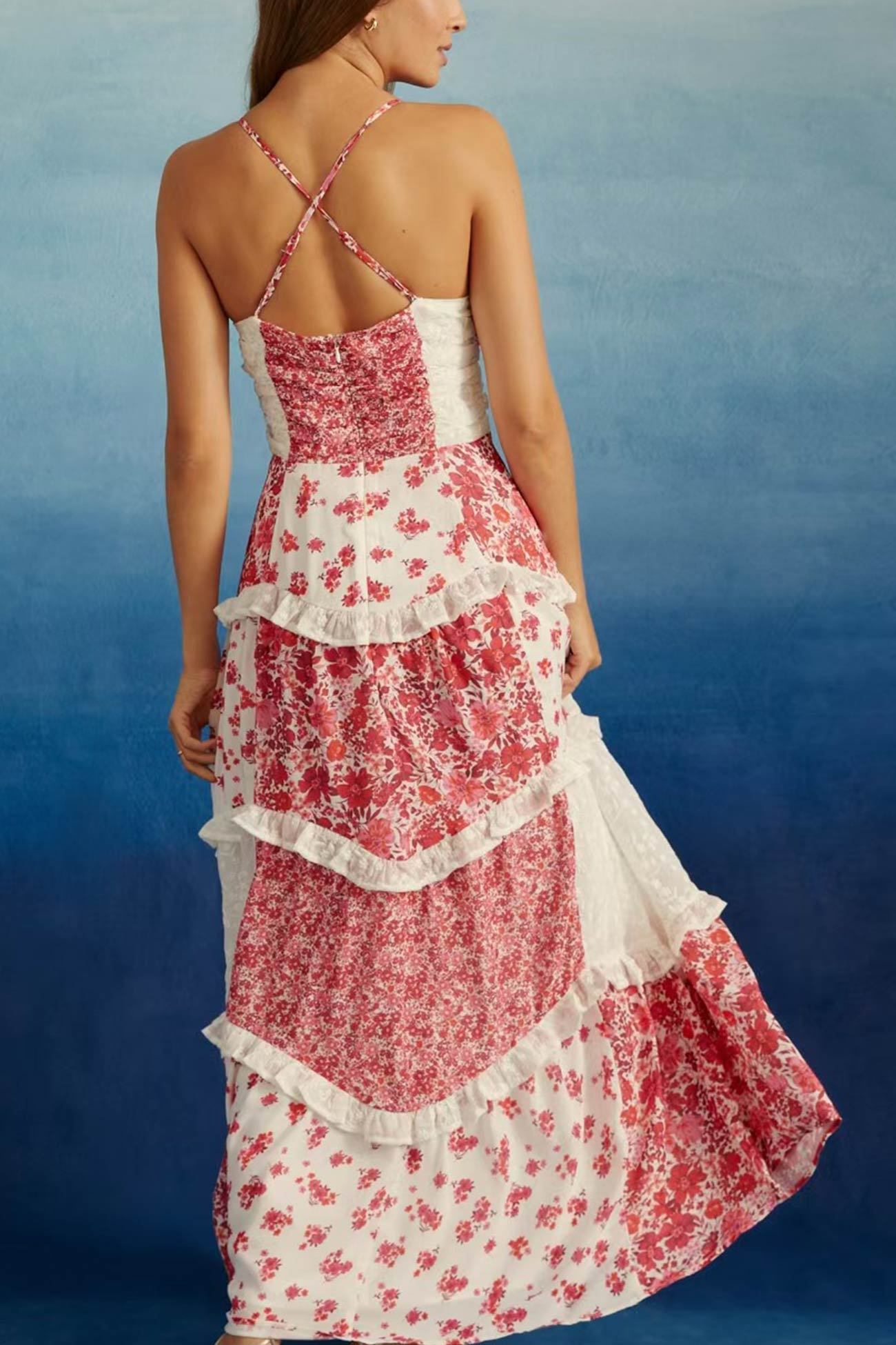 Floral Print Lace Patchwork Cami Dress