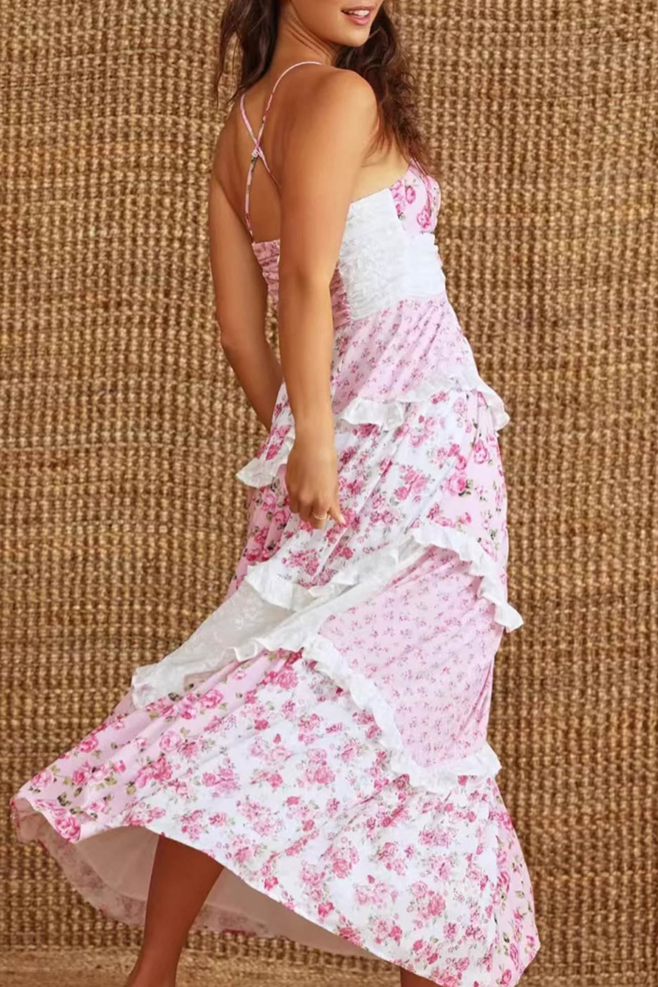 Floral Print Lace Patchwork Cami Dress