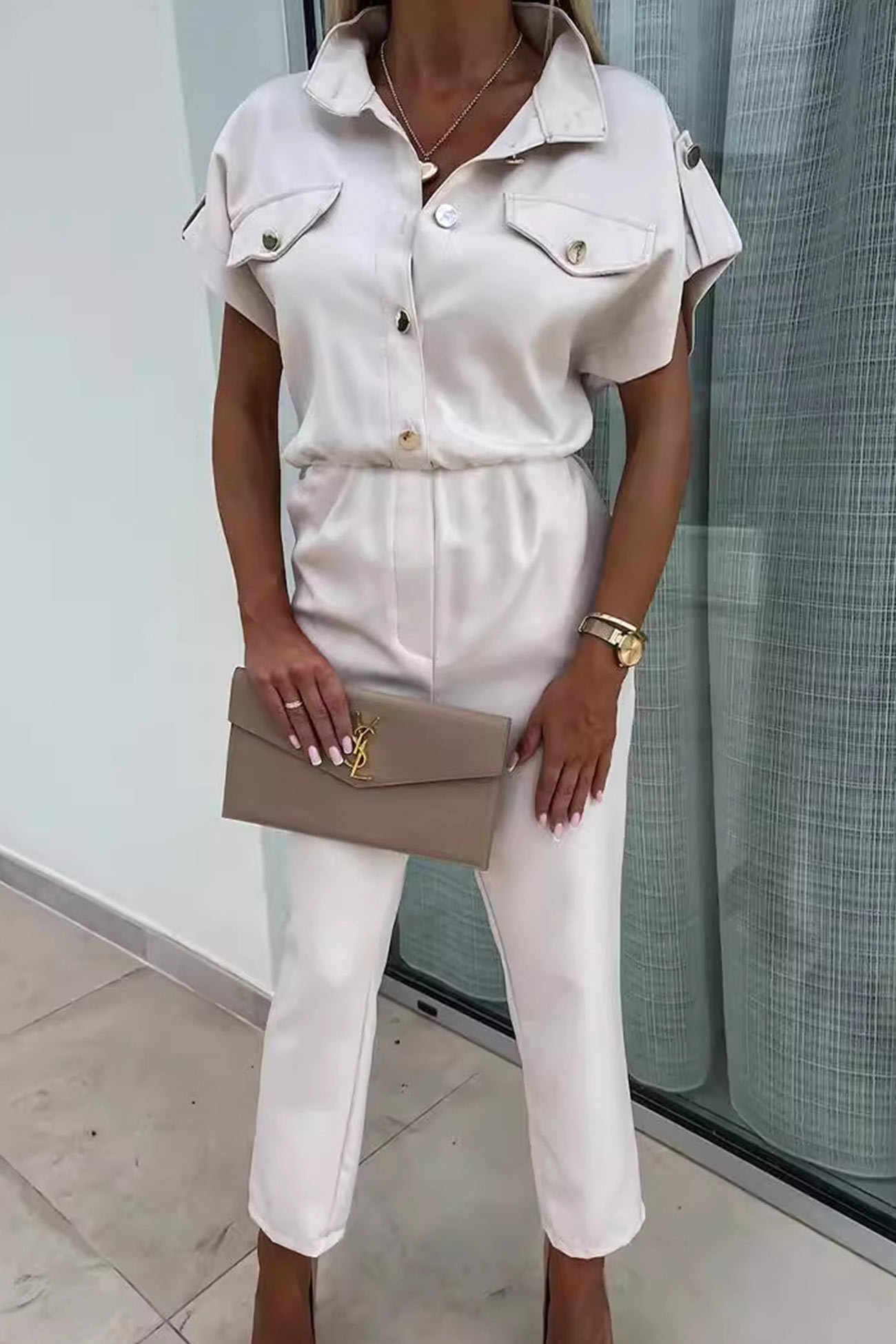 Cap Sleeve High Waist Cargo Jumpsuits