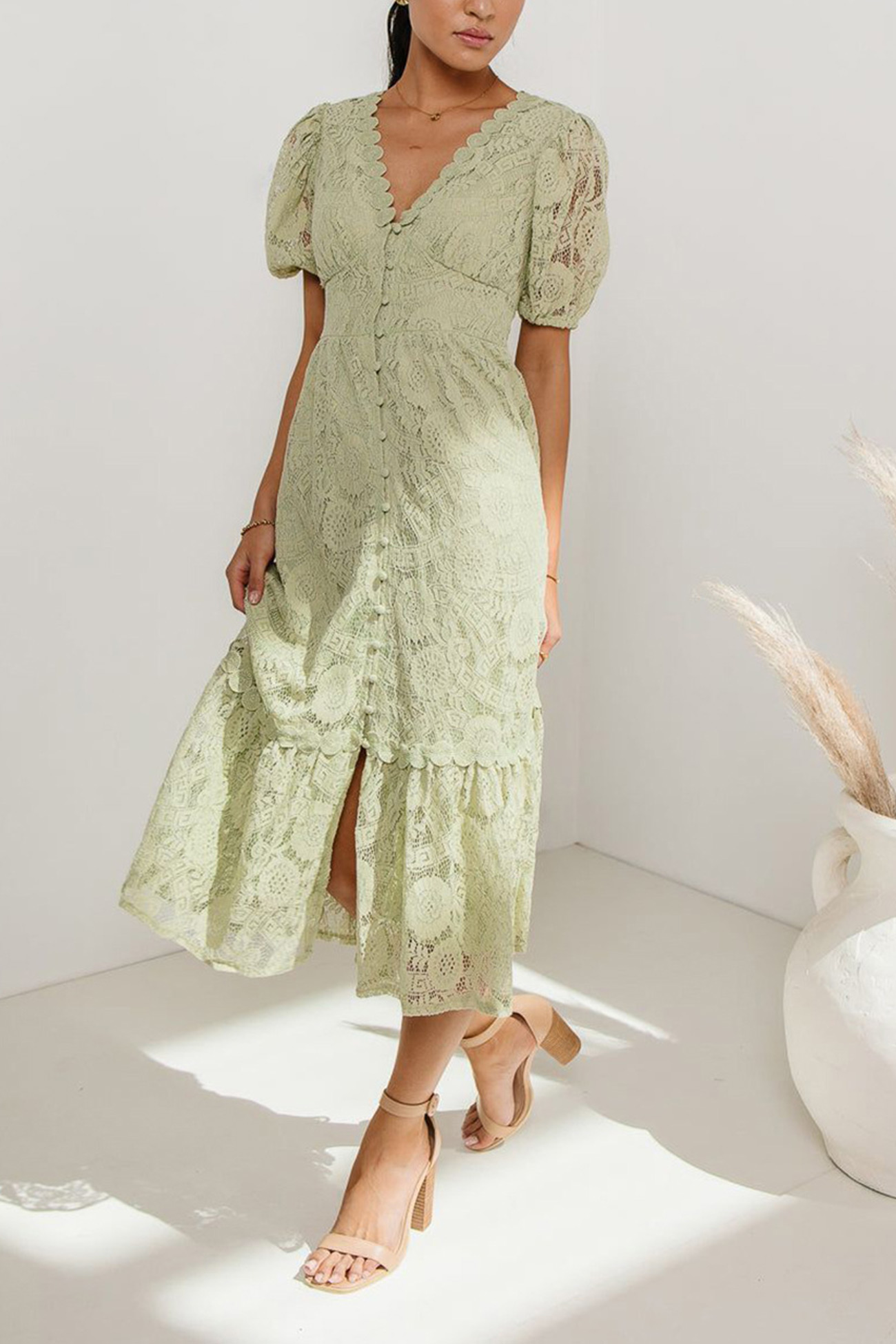 Lace Single-breasted Midi Dress