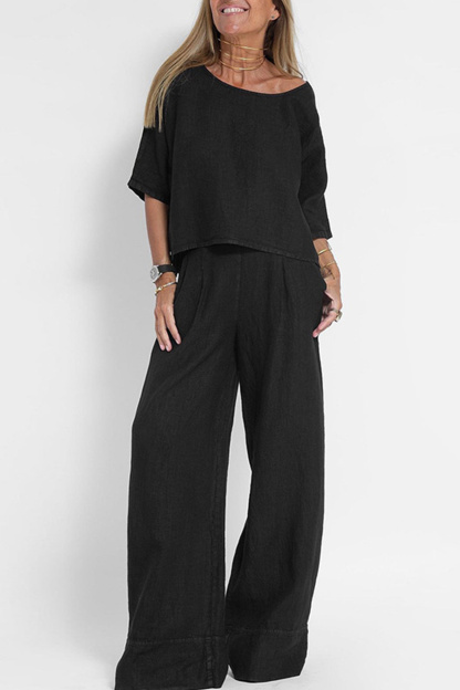 Solid Color Half Sleeve Cotton Shirt Pants Set
