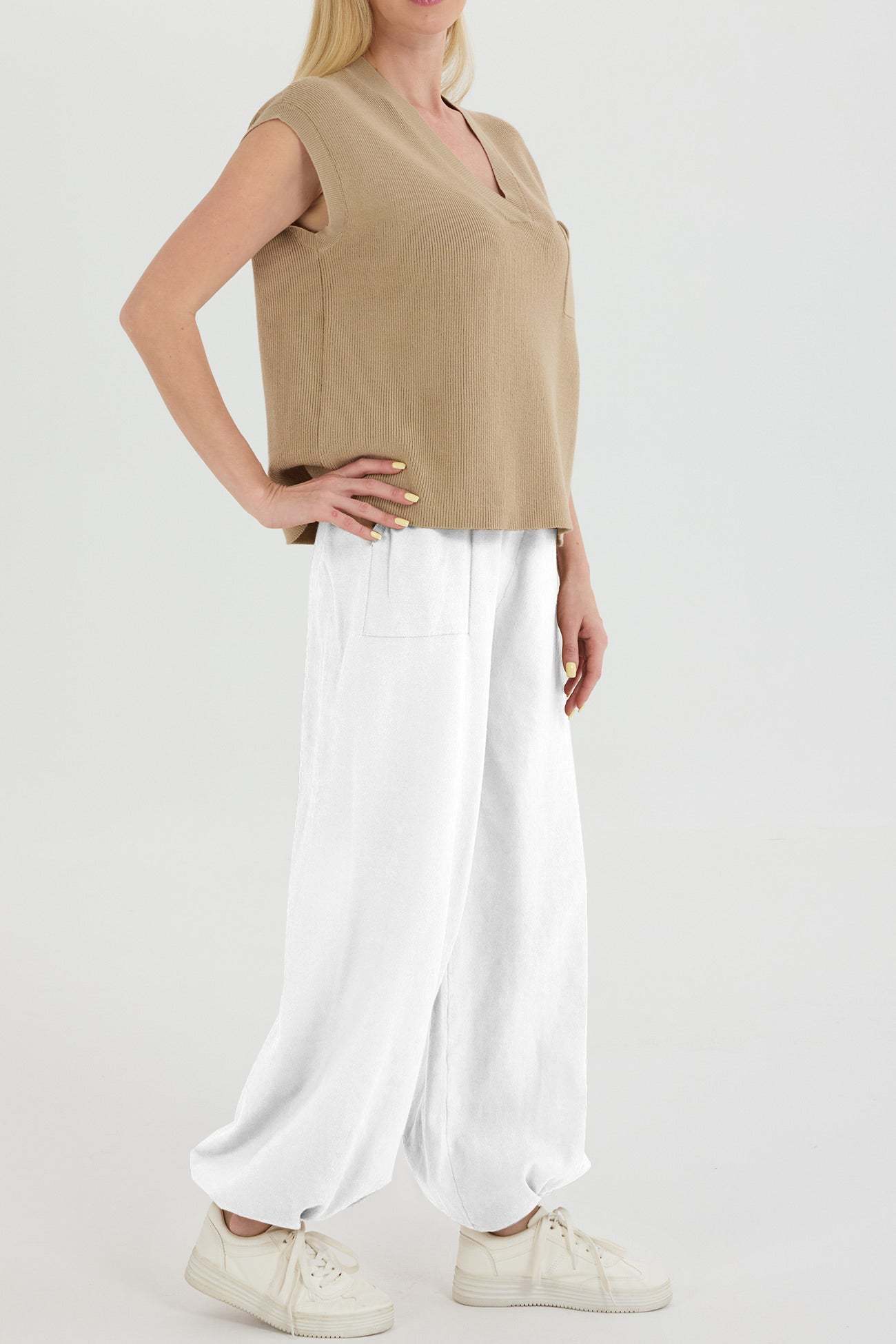 V Neck Knit Tank Top Sweatpants Suits