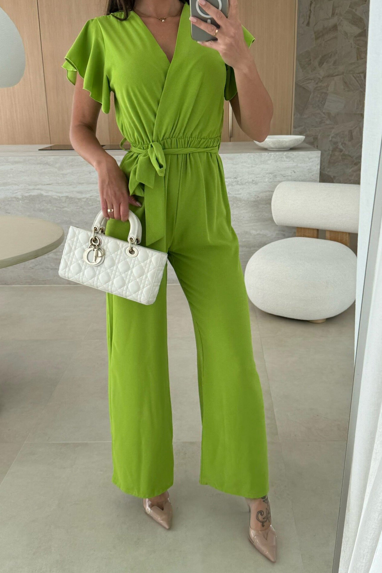 Ruffled Sleeve Tie-up Waisted Jumpsuits