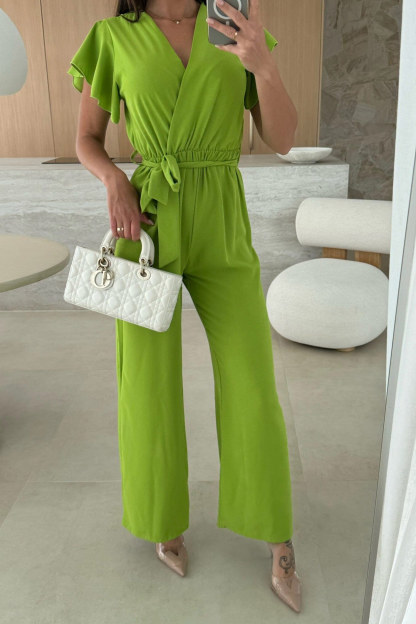 Ruffled Sleeve Tie-up Waisted Jumpsuits