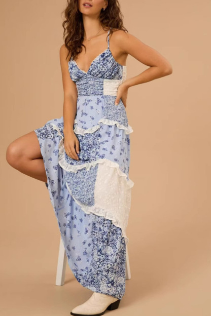 Floral Print Lace Patchwork Cami Dress