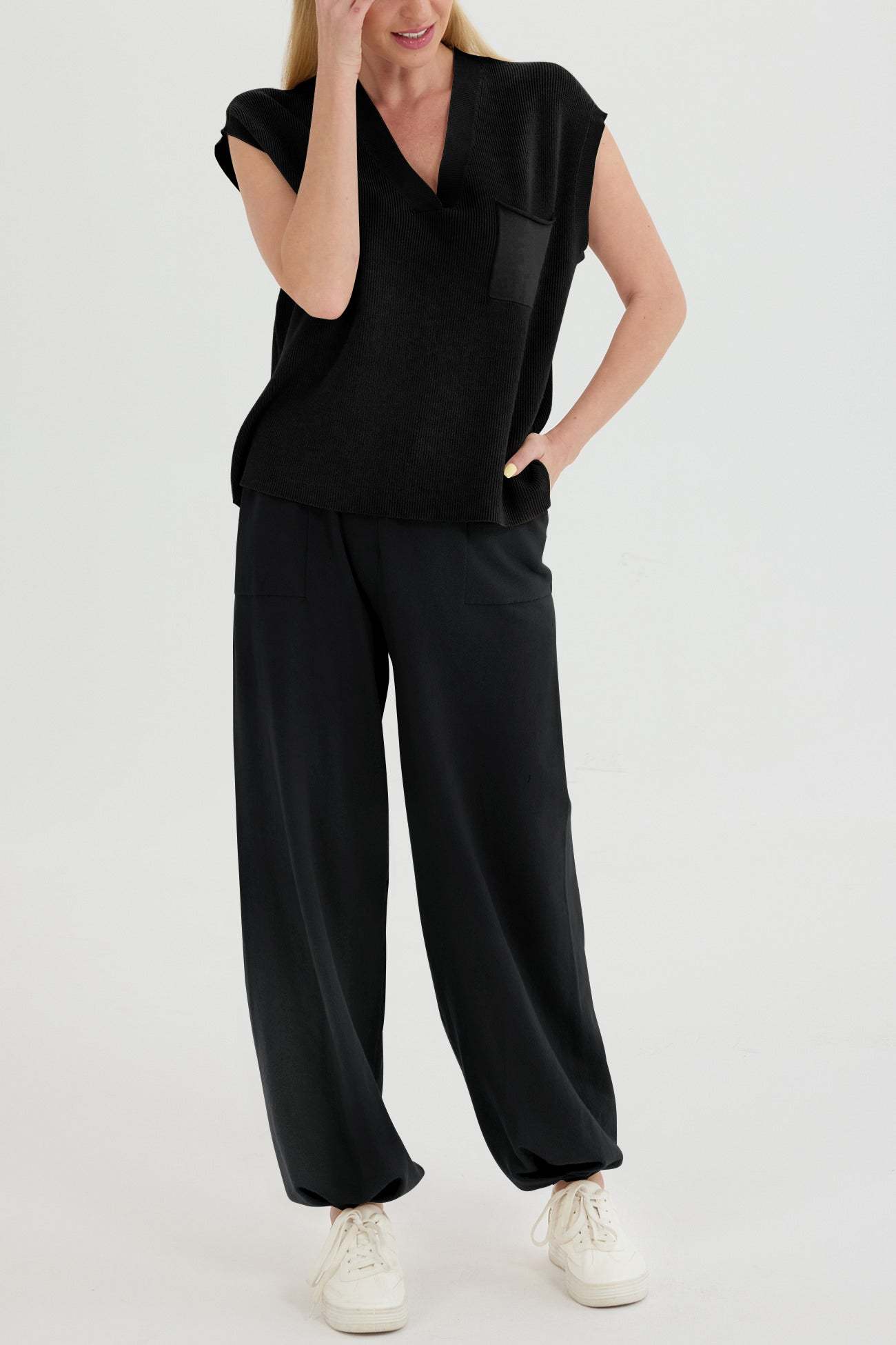 V Neck Knit Tank Top Sweatpants Suits