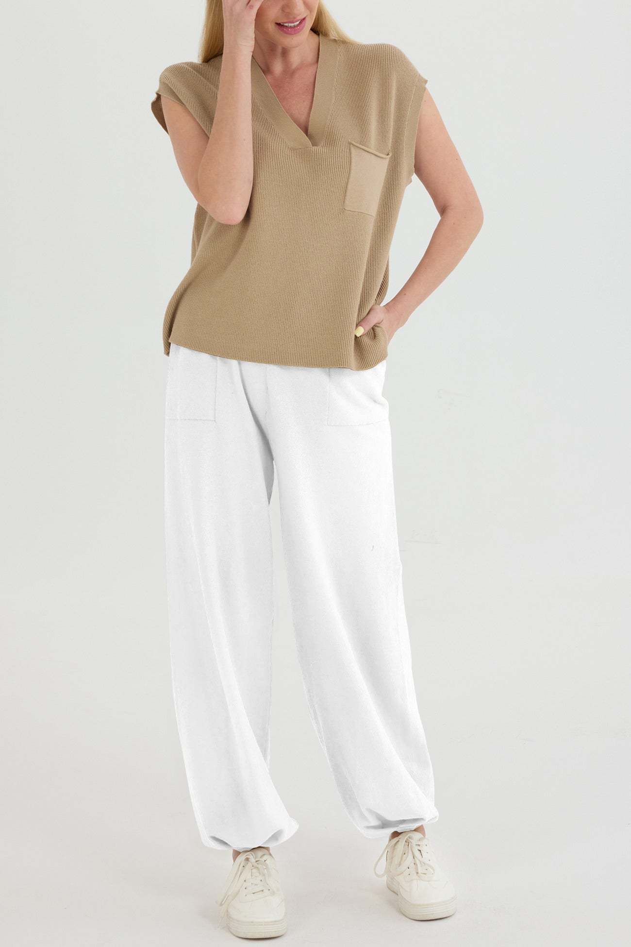V Neck Knit Tank Top Sweatpants Suits