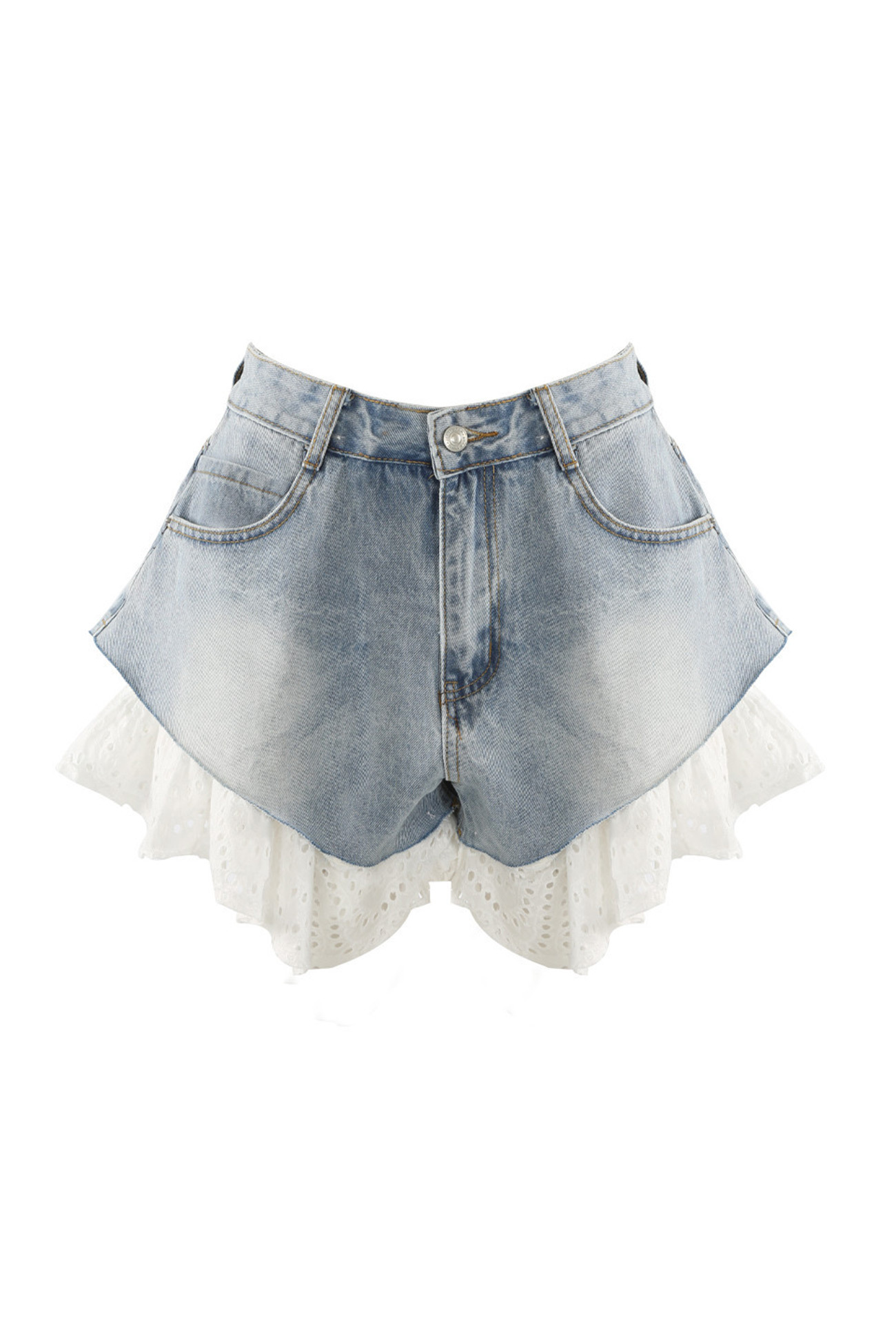 Lace Patchwork Denim Shorts