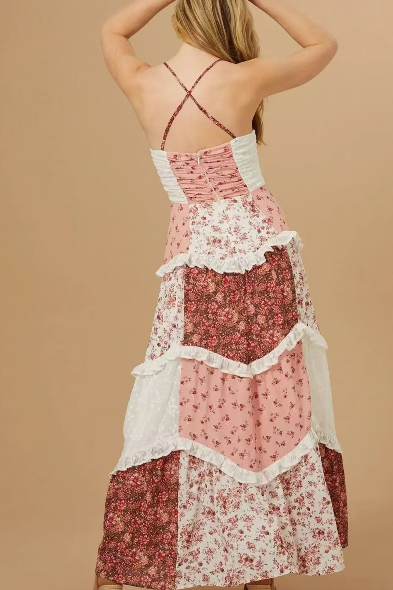 Floral Print Lace Patchwork Cami Dress